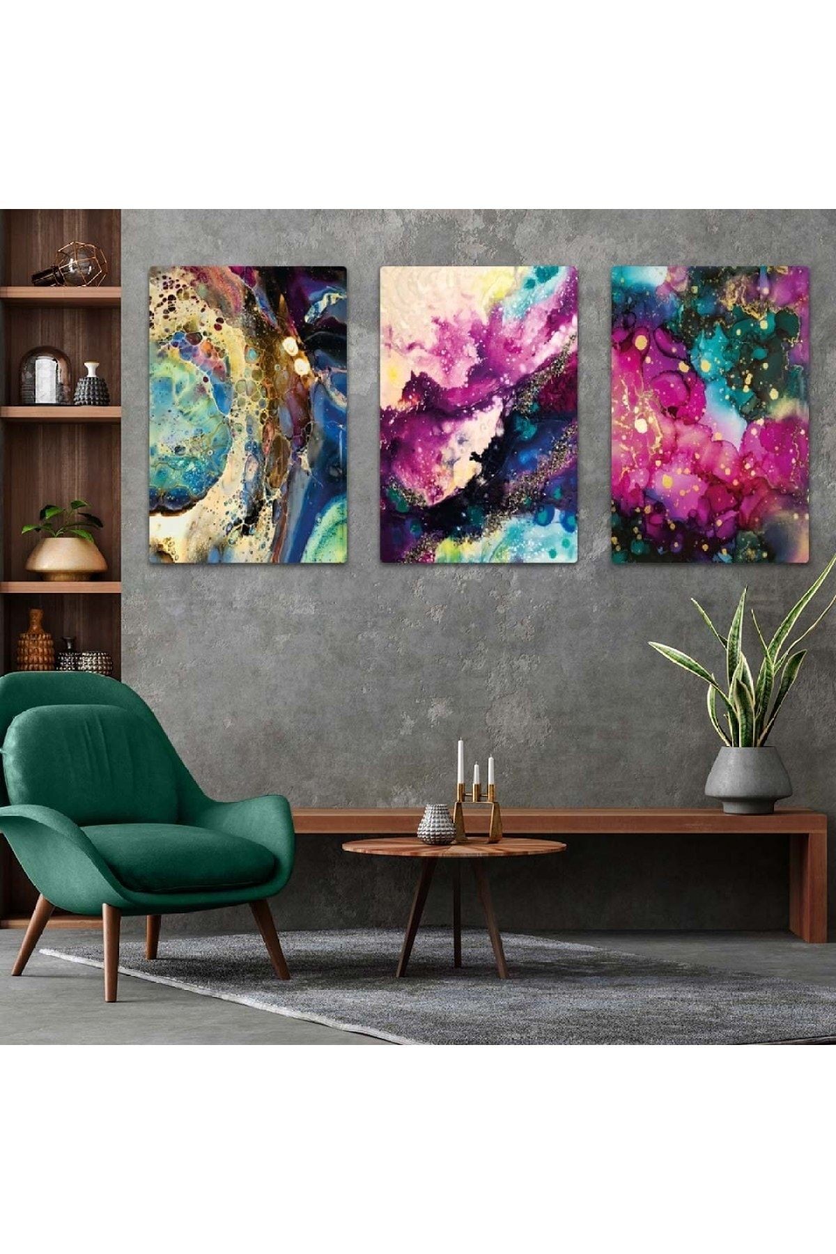 Üçlü Mdf Renkli Modern Tablo Seti