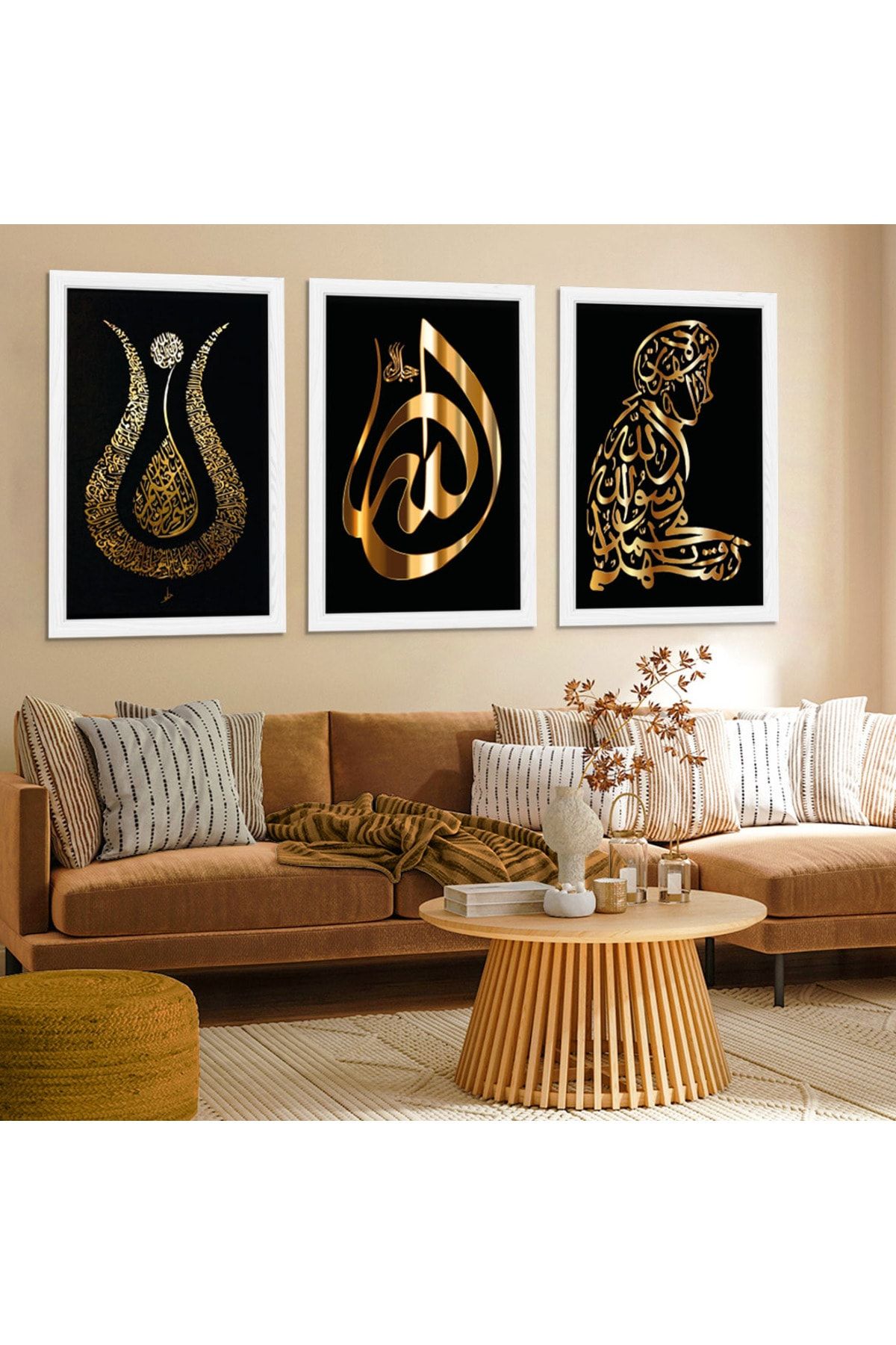 Beyaz Ahşap Çerçeveli Lale Motifli Dini Tablo