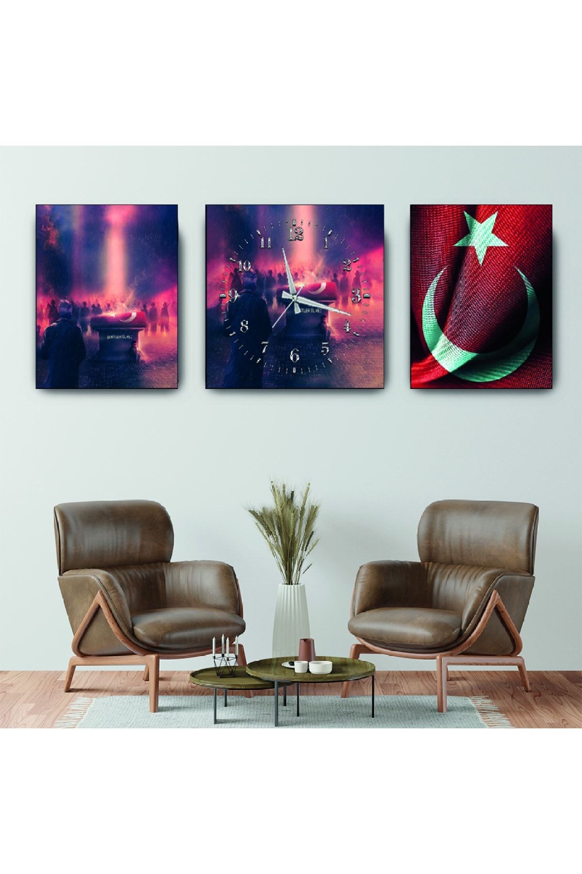 Türk Bayrağı Mdf Tablo Ve Saat Kombin