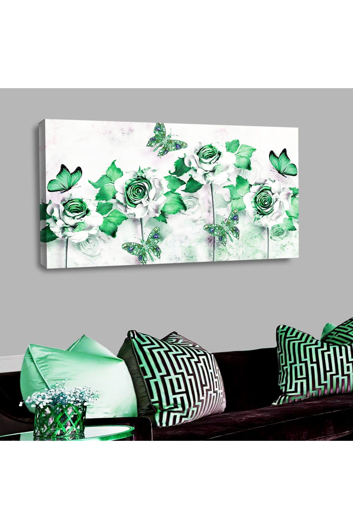 Huzur Ahşap Şase Dijital Baskı Kanvas Modern Çiçek Tablosu 120X60Cm