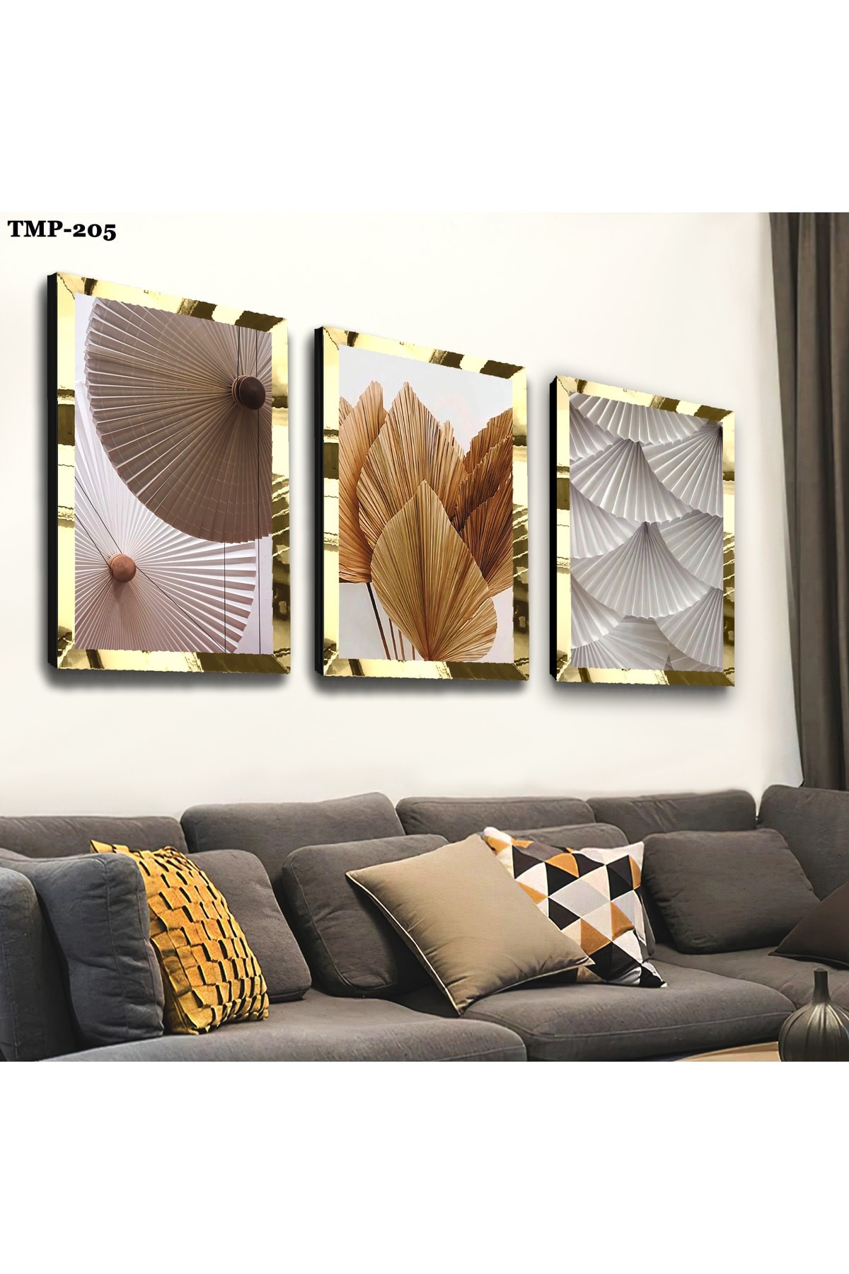 Altın Beyaz Renk Gold Pleksili Saat Ve Solmaz MDF Tablo