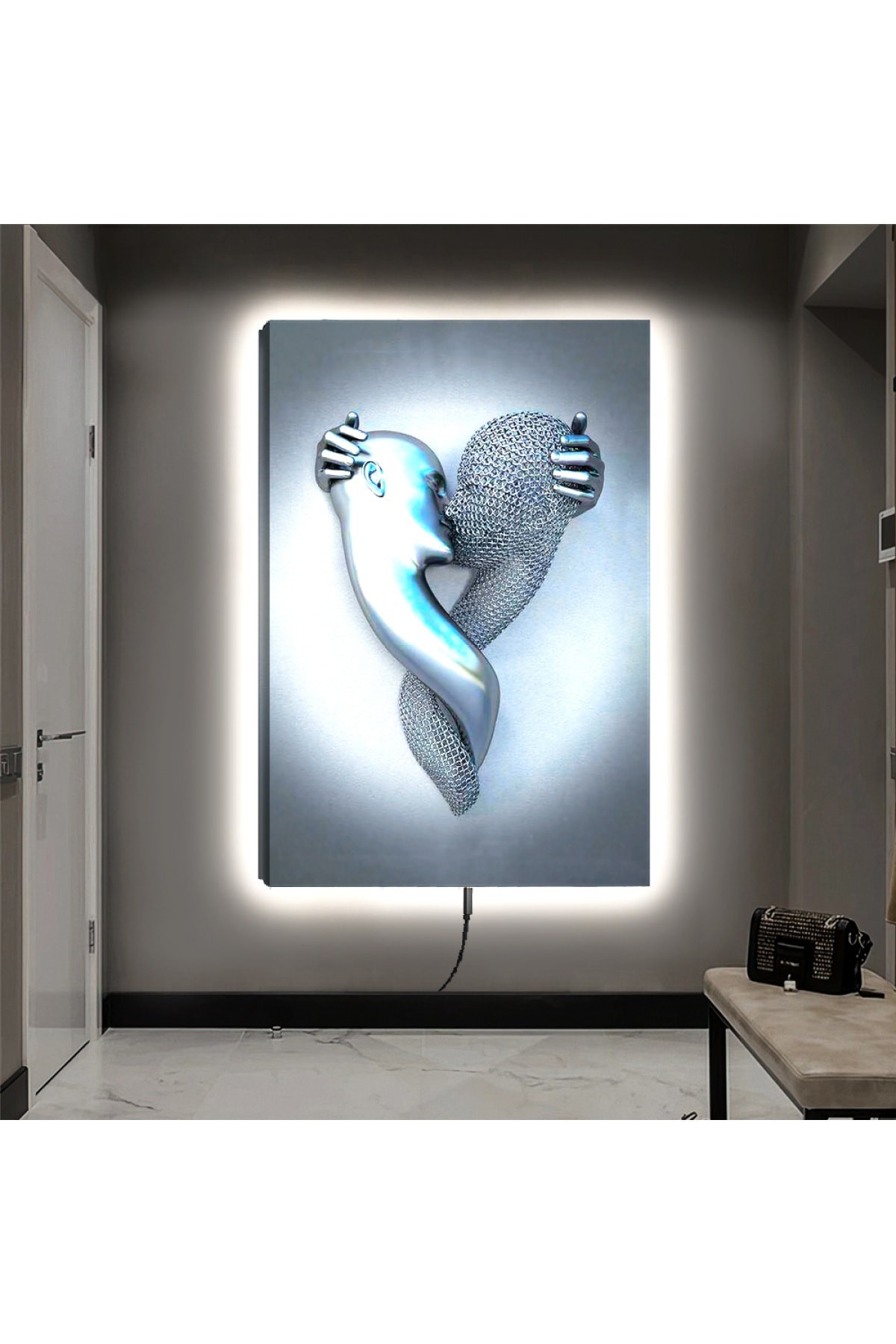Sanatsal Ledli Sanat Ahşap Şase Dijital Baskı Kanvas Tablo 90X60Cm