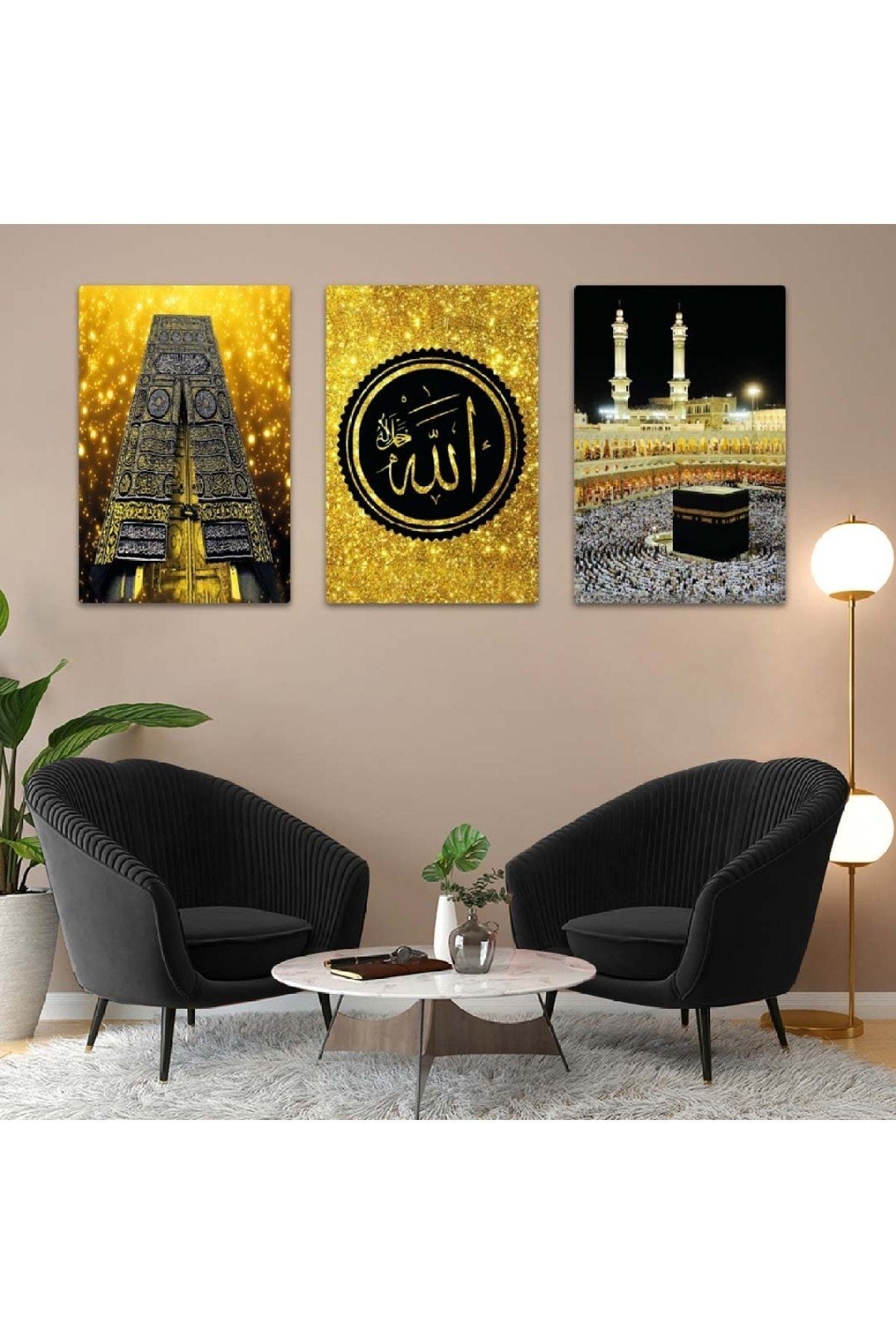 Üçlü Mdf Kabe Ve Allah Lafzı Tablo Seti