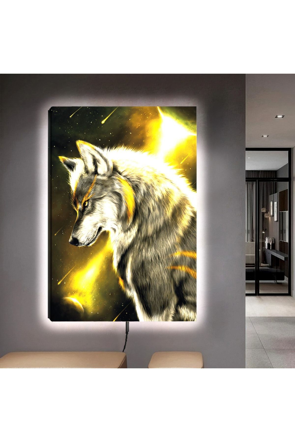 Ledli 90x60 Hayvanlar Alemi Kurt Kanvas Tablo