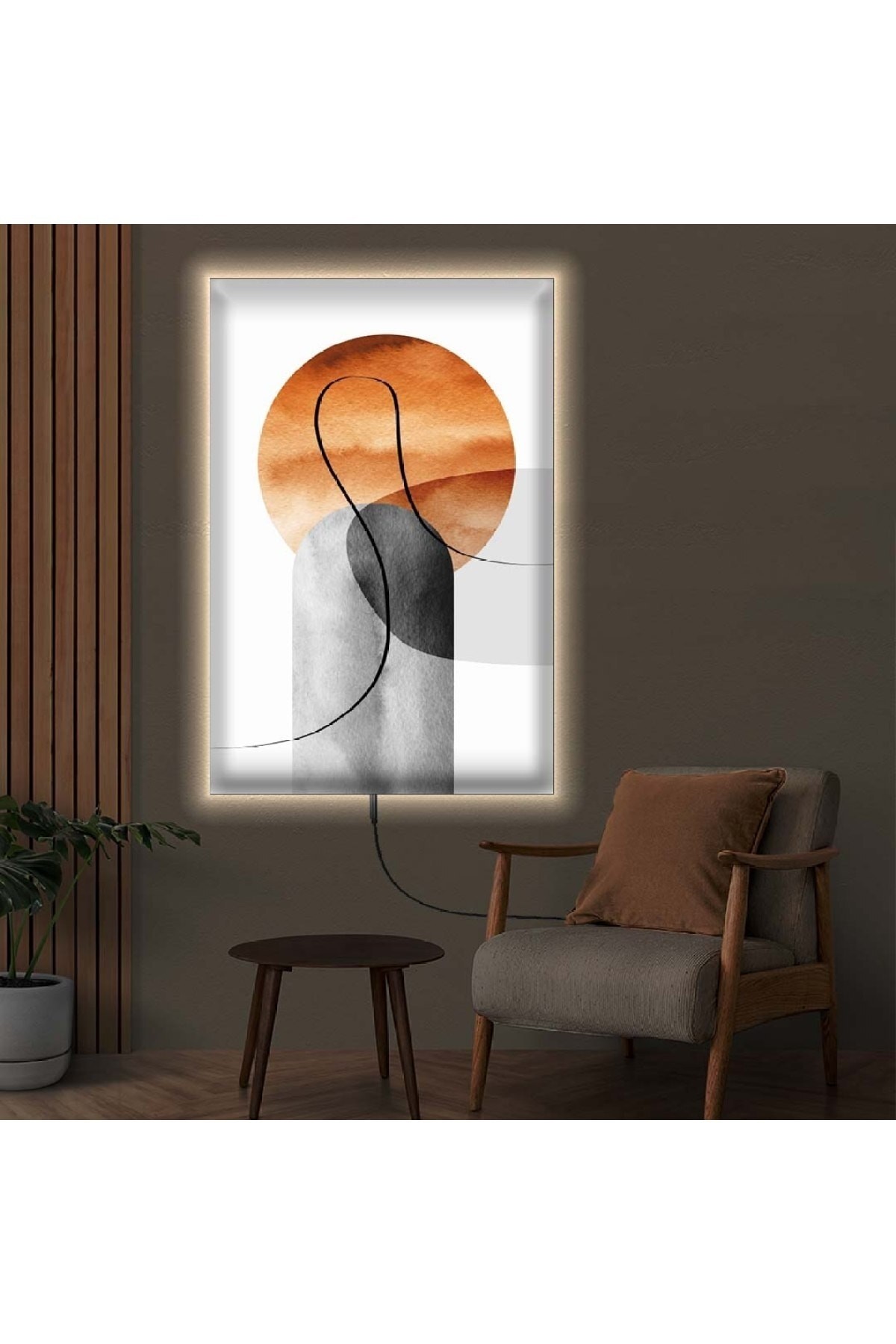 Salon Tablosu Huzur Ledli Modern Çizim Ahşap Şase Dijital Baskı Kanvas Tablo 50X70Cm
