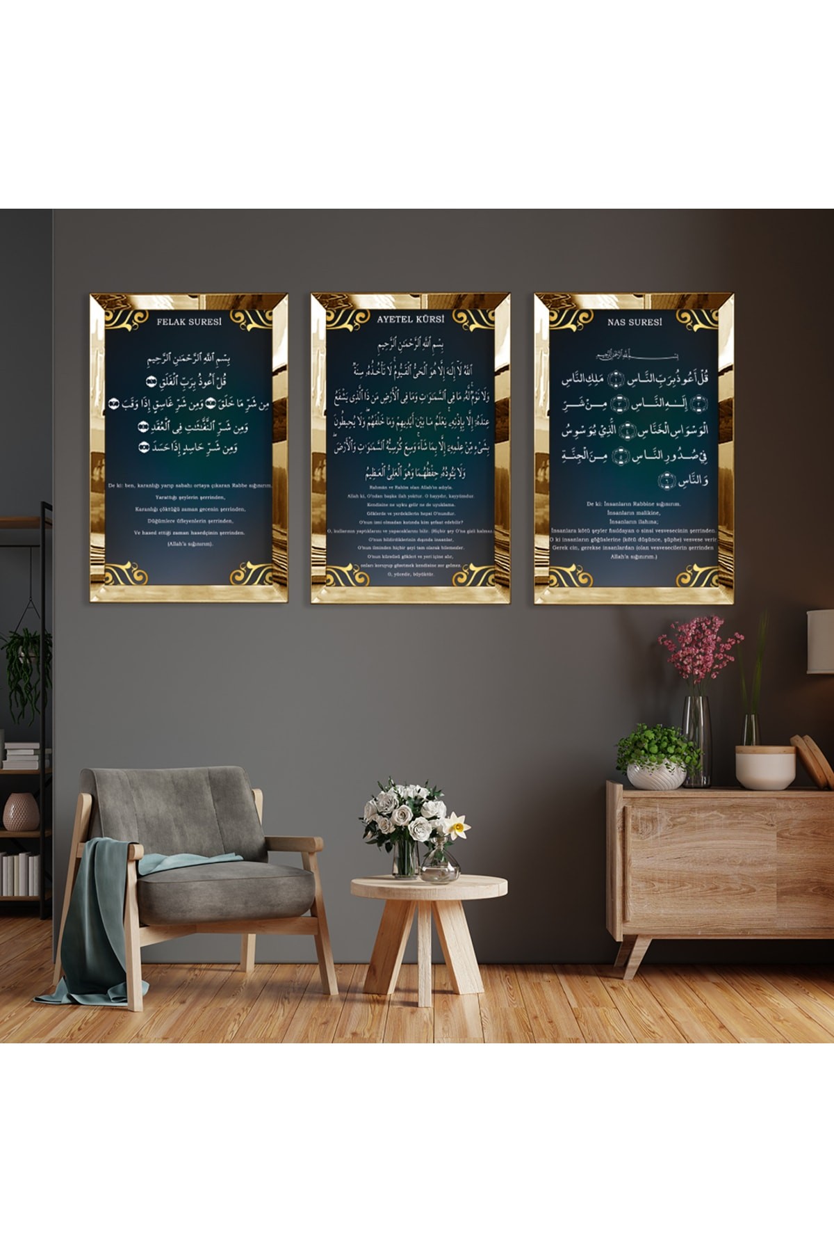 Felak Nas Ve Ayetel Kürsi Dini Gold Pleksi Çerçeveli Tablo