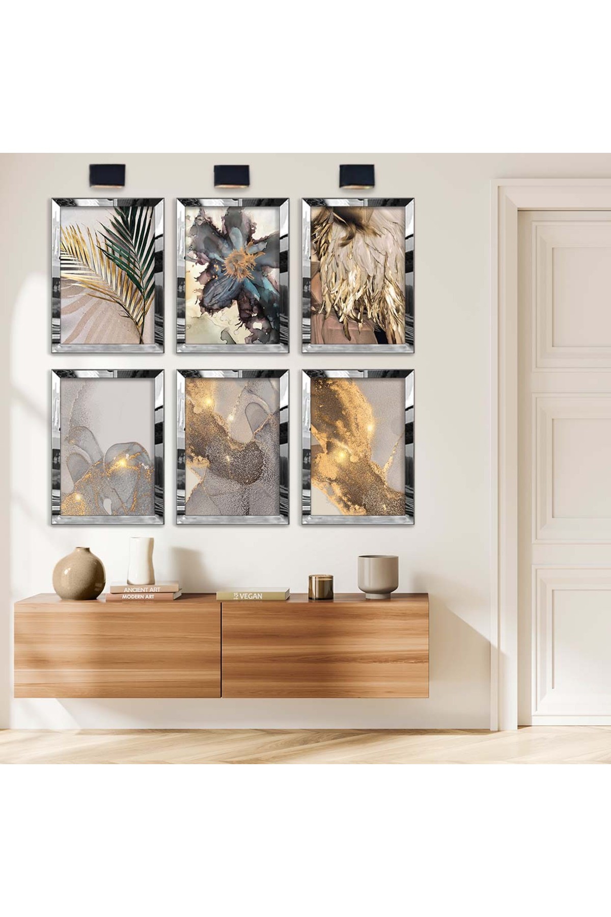 Kolaj Çizim Ve Çiçek 6'Lı Pleksi Kenar Solmaz MDF Tablo Seti