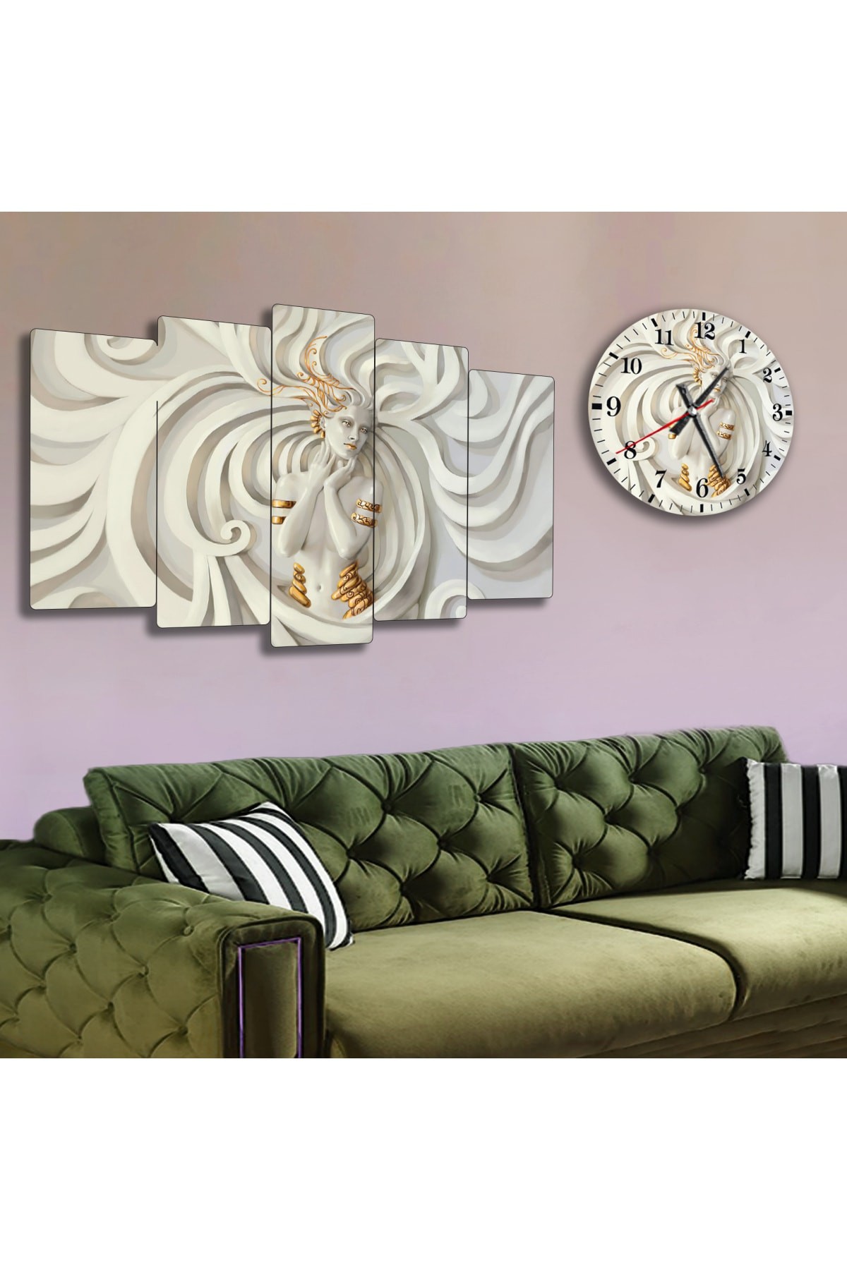 Minimalist Kadın Motifli Solmaz MDF Tablo Ve Saat Kombin