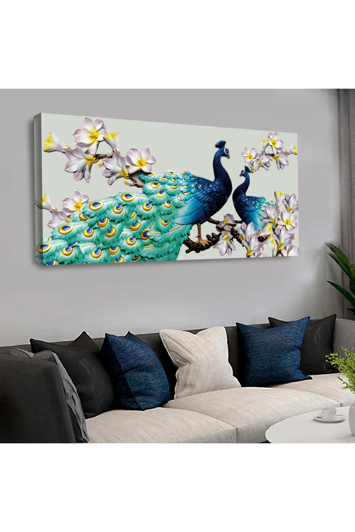 saatliAhşap Şase Dijital Baskı Kanvas Tavus Kuşu Tablo 120X60Cm