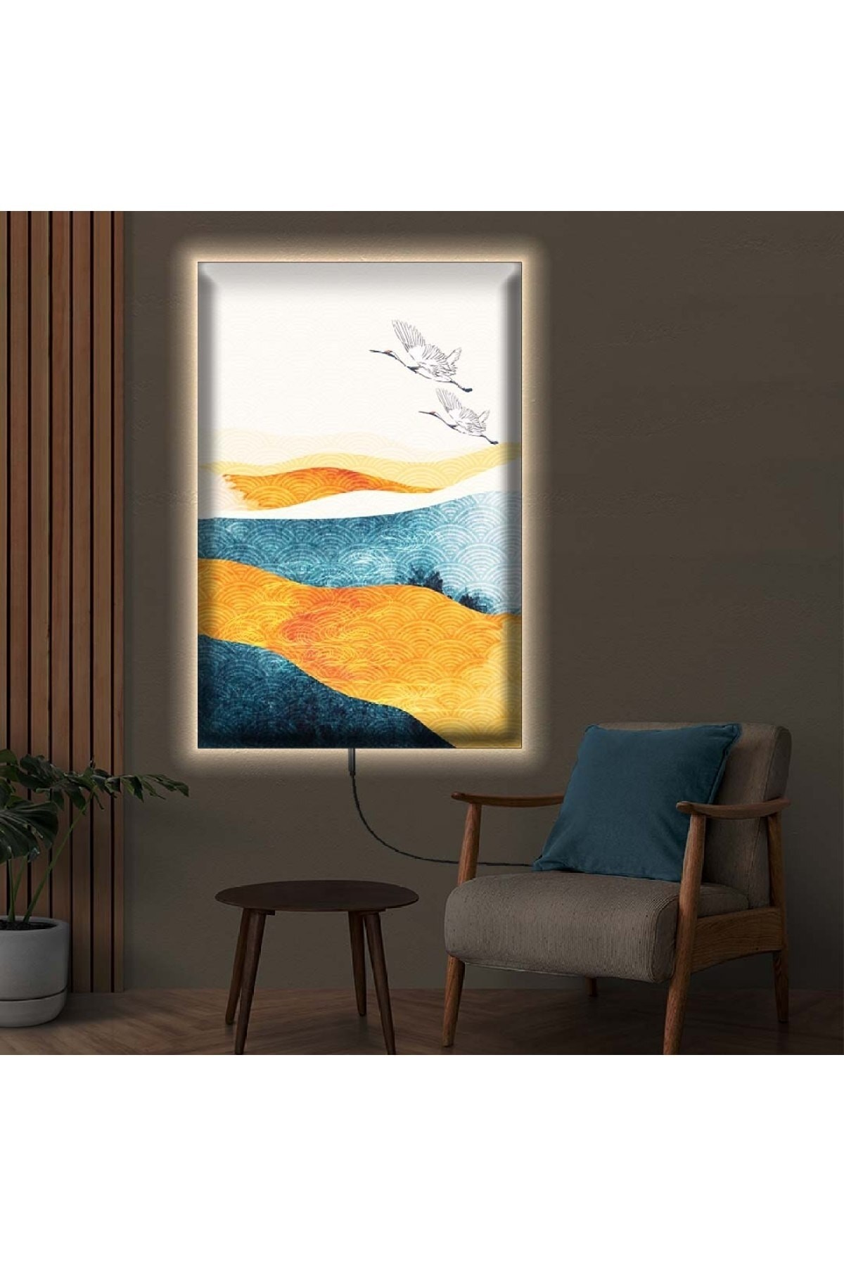 Ofis Tablosu Ledli Kolaj Çizim Dağ Ahşap Şase Dijital Baskı Kanvas Tablo 70X100Cm