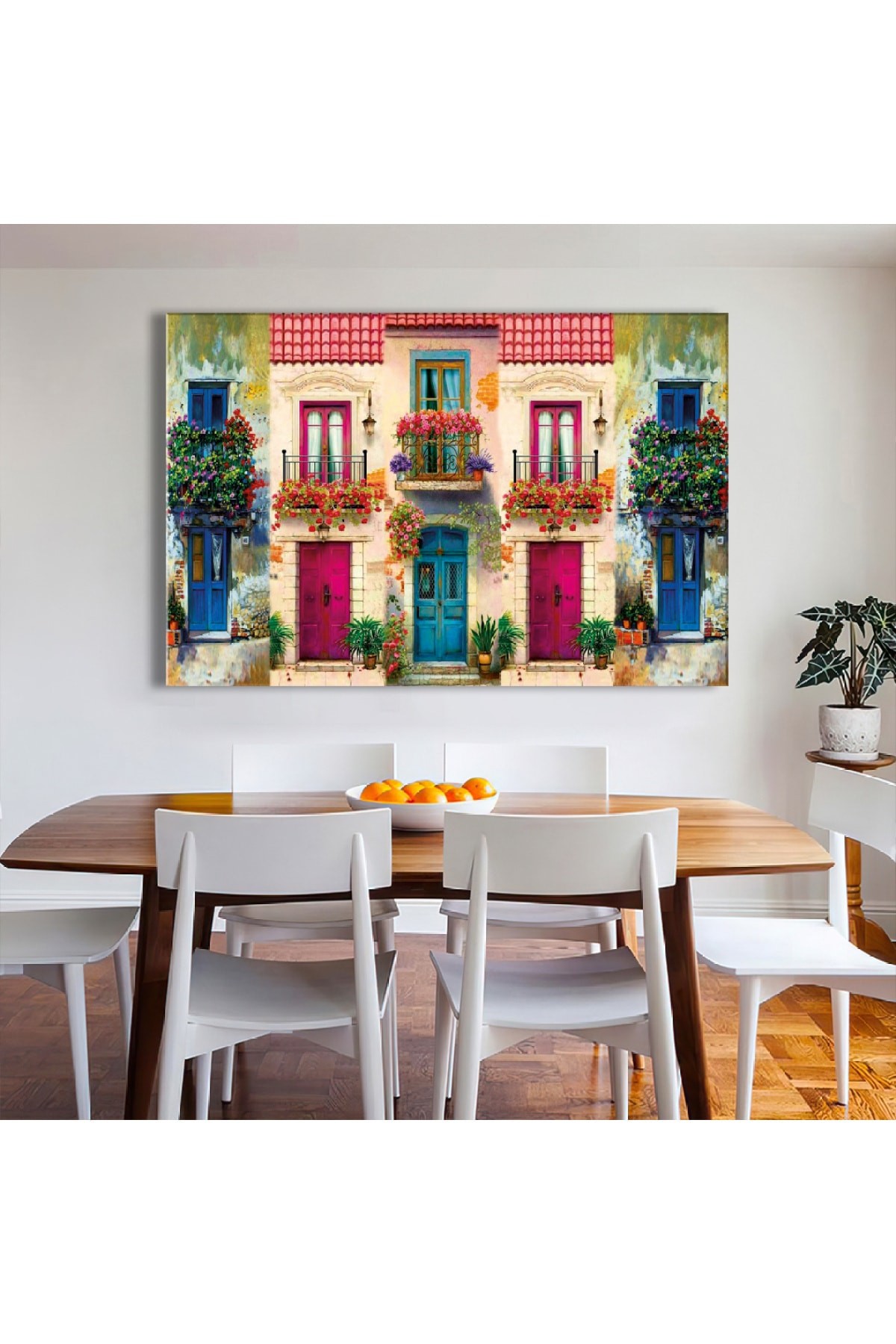 Renkli Kapılar Ahşap Şase Dijital Baskı Kanvas Tablo 120X80Cm