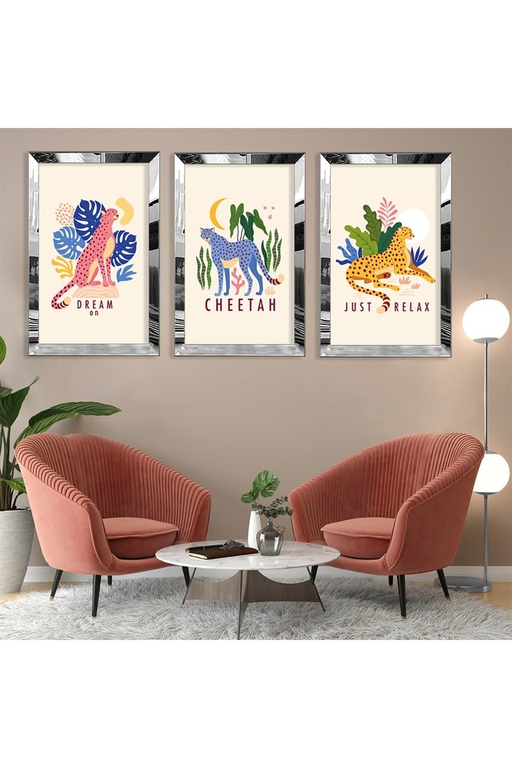 Çita Soyut Desen Gold Pleksi Kenar 3'Lü Solmaz MDF Tablo