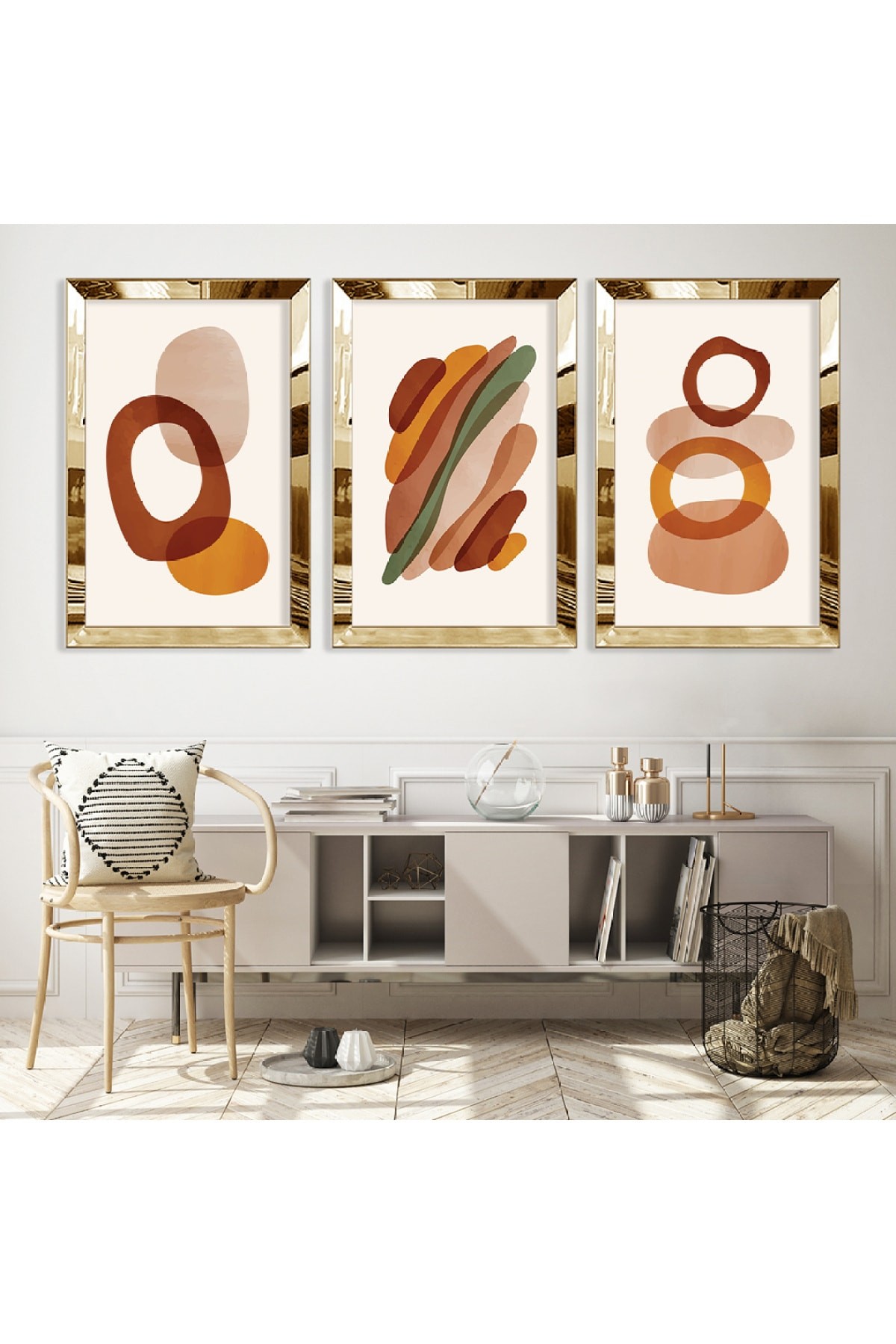 Modern Tablo Soyut Desen Gold Pleksi Kenar Solmaz MDF Tablo
