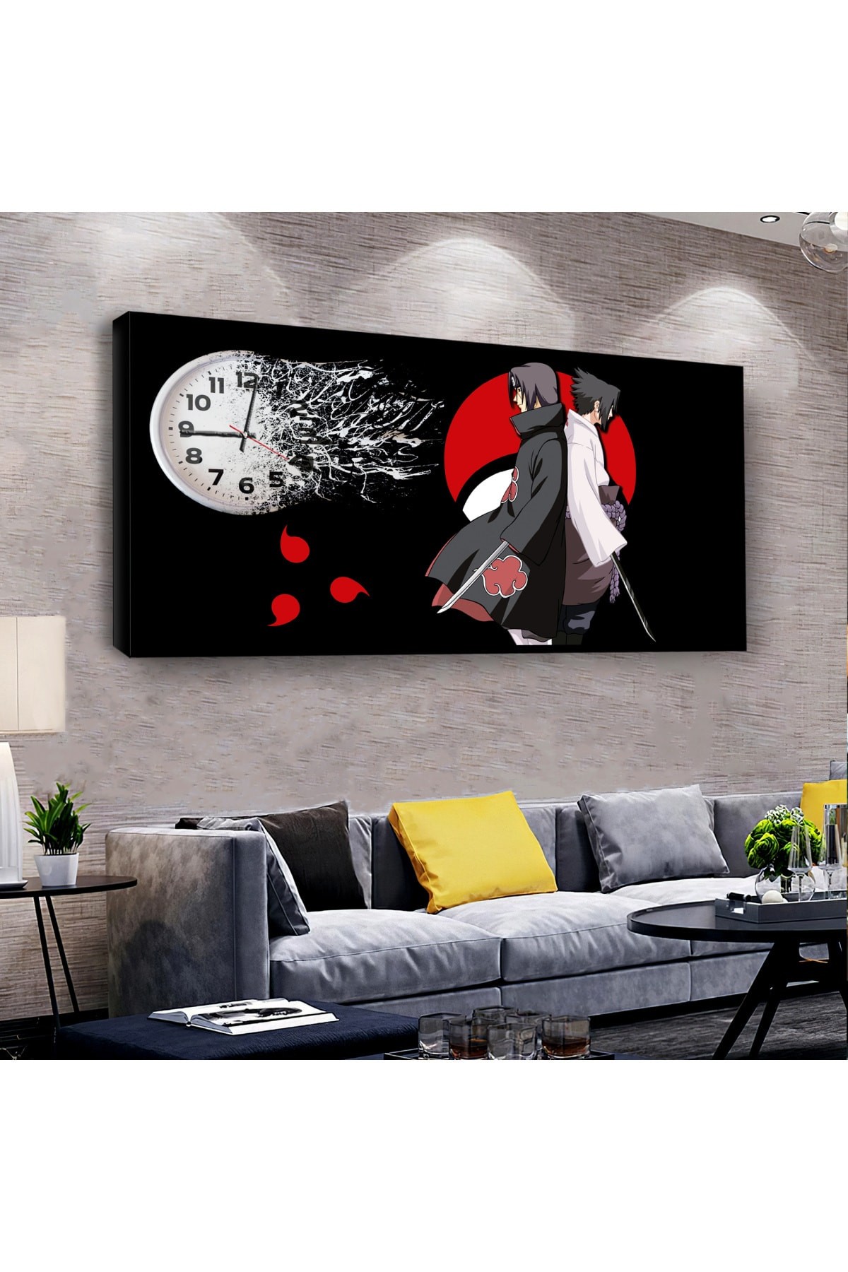 Yin Yang saatliAhşap Şase Dijital Baskı Kanvas Tablo 100X50Cm