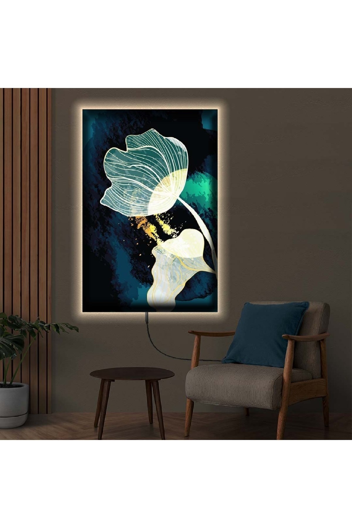 Renkli Ledli Soyut Çizim Ahşap Şase Dijital Baskı Kanvas Tablo 50X70Cm