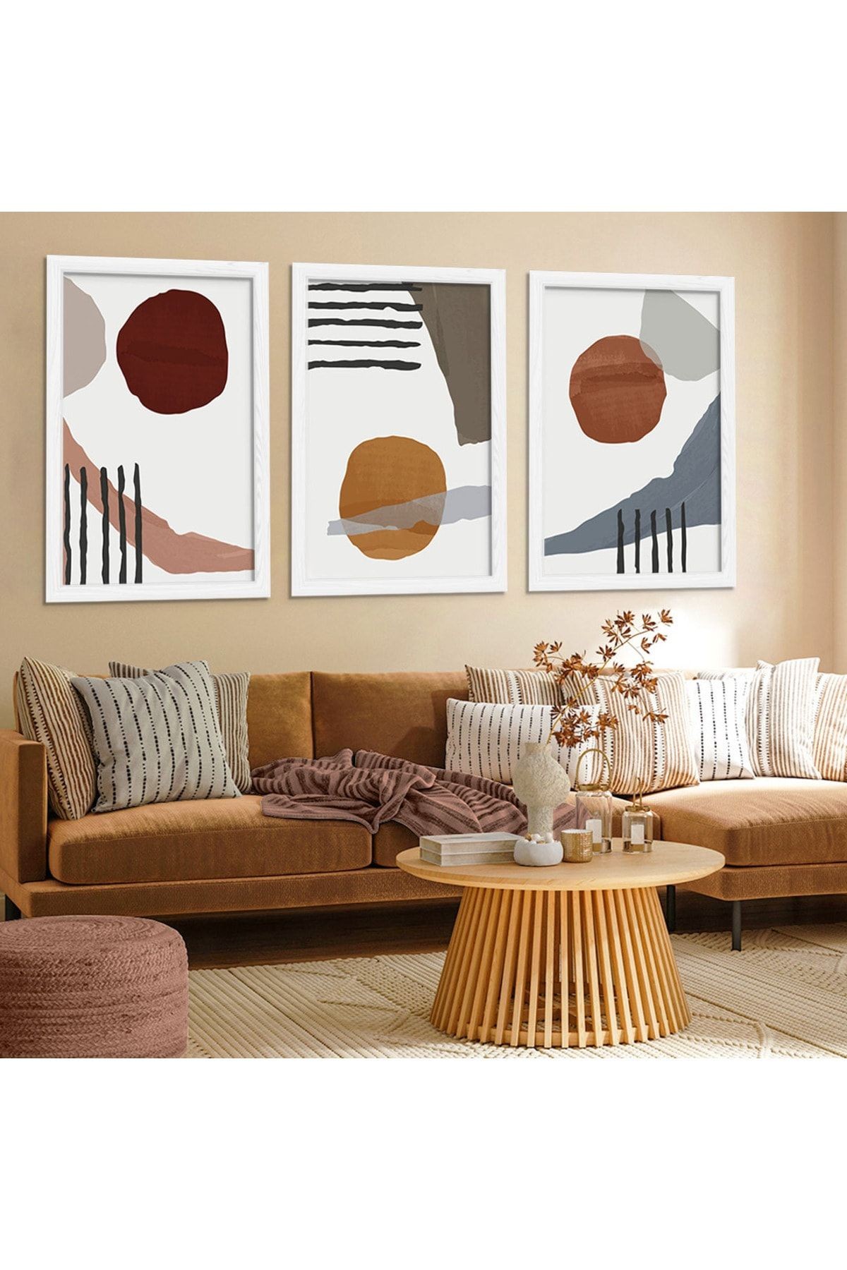 Beyaz Ahşap Çerçeveli Kolaj Çizim Modern Tablo