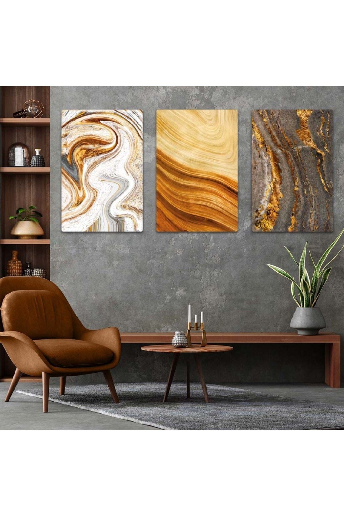 Üçlü Mdf Sarı Renk Modern Tablo Seti