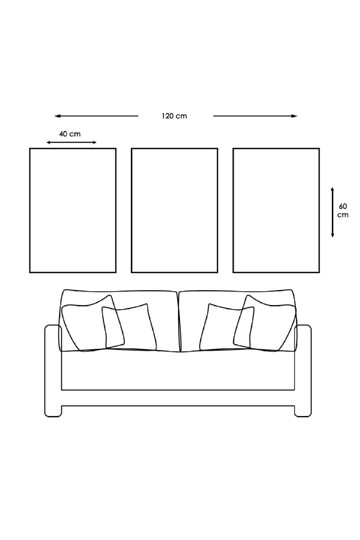 Oturma Odası Tablosu Minimalist Kolaj Çizim 3'Lü Dijital Baskı Kanvas Tablo
