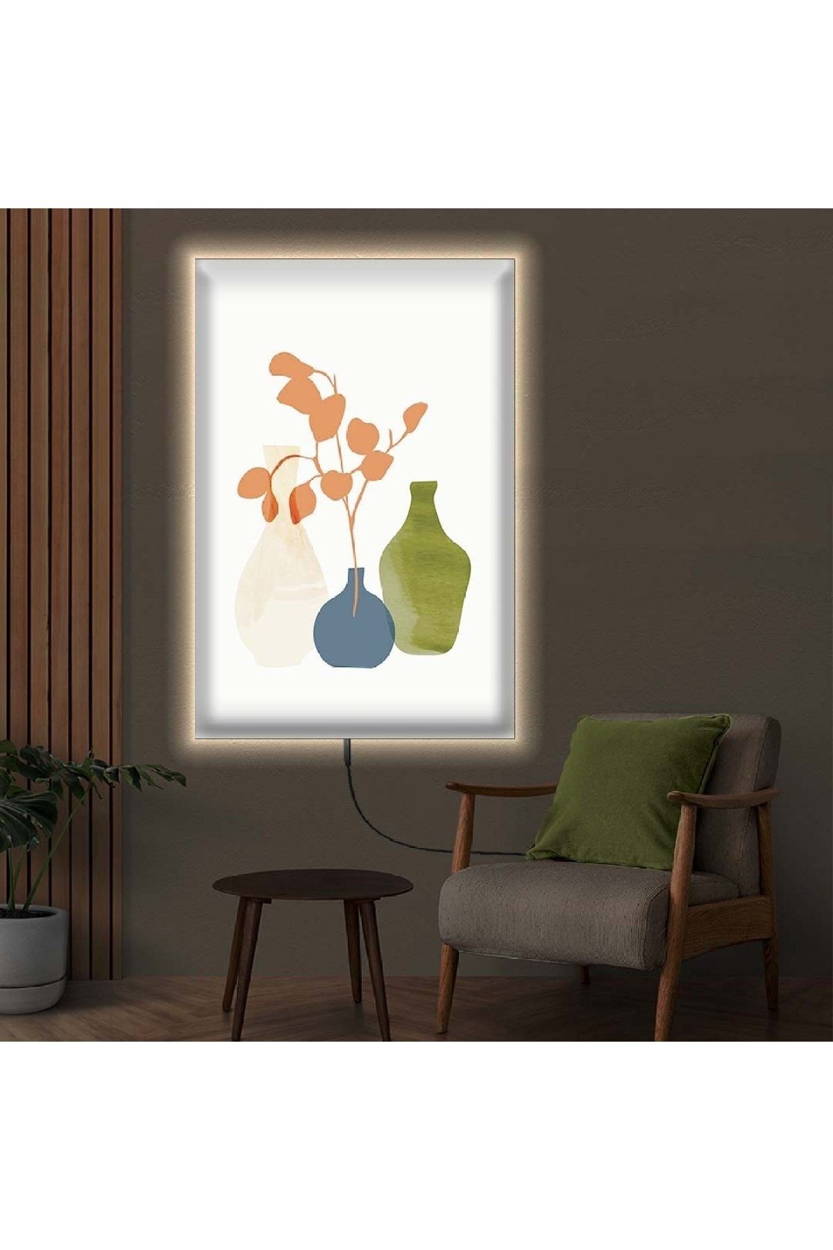 Ledli 70x100 Kolaj Çizim Vazo Kanvas Tablo