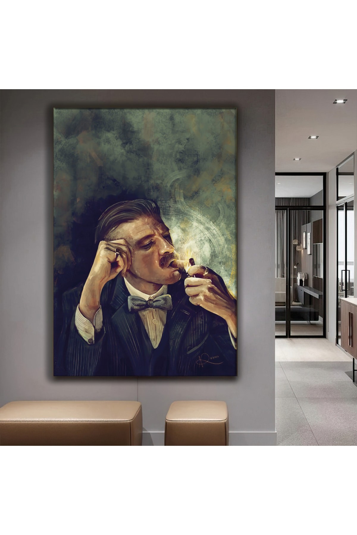 Peaky Blinders Arthur Shelby Ahşap Şase Dijital Baskı Kanvas Tablo