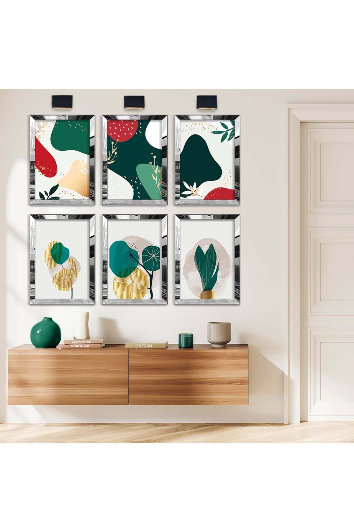 Renkli Modern Çizim 6'Lı Pleksi Kenar Solmaz MDF Tablo Seti