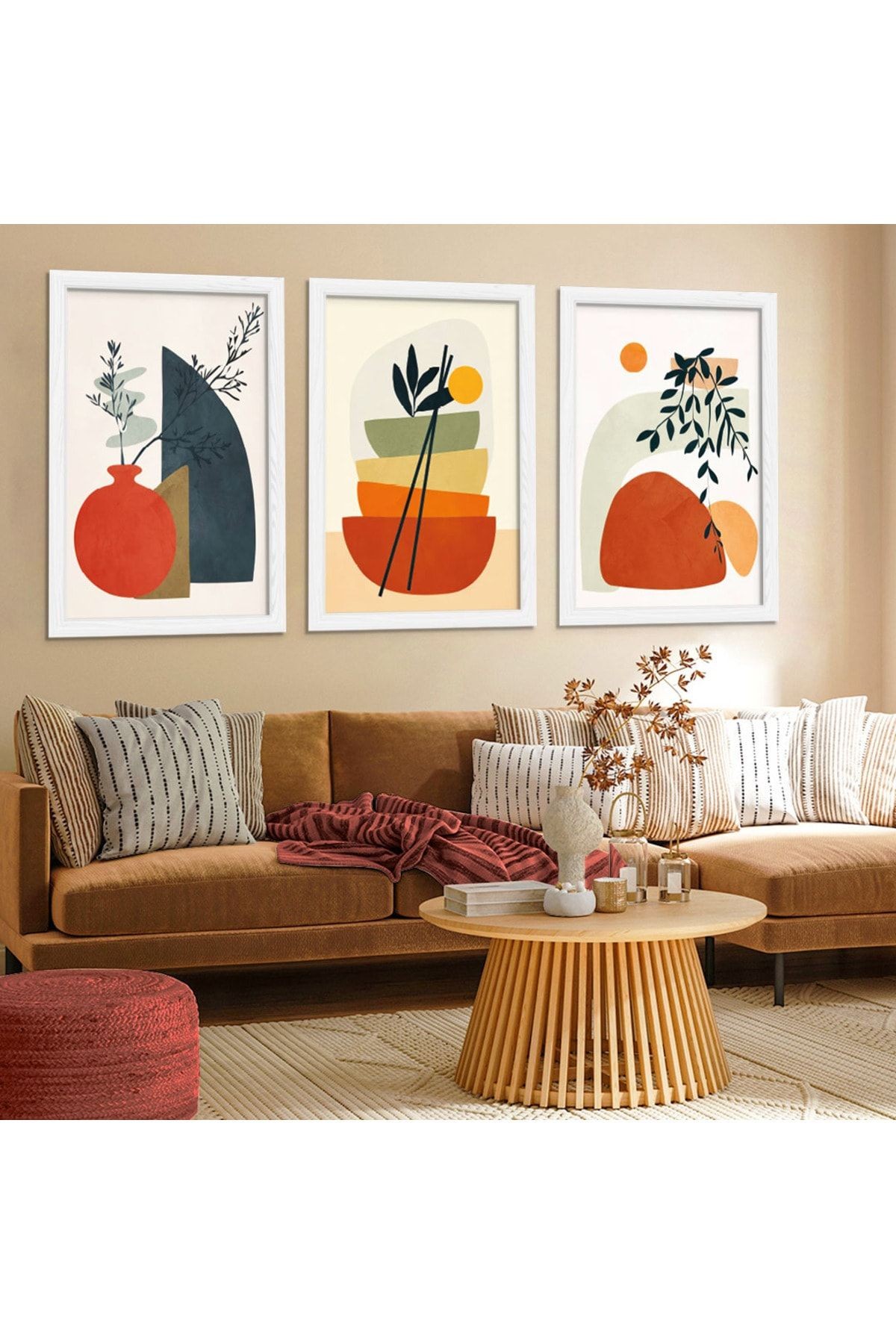 Beyaz Ahşap Çerçeveli Renkli Modern Tablo