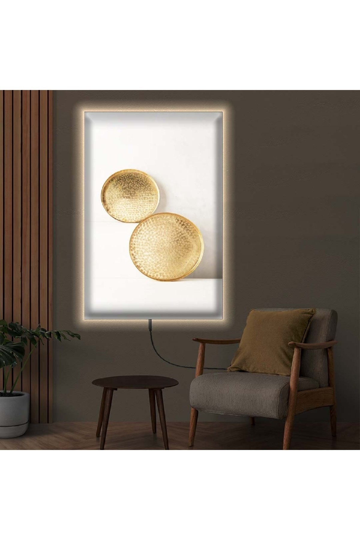 Oturma Odası Tablosu Ledli Modern Ahşap Şase Dijital Baskı Kanvas Tablo 50X70Cm