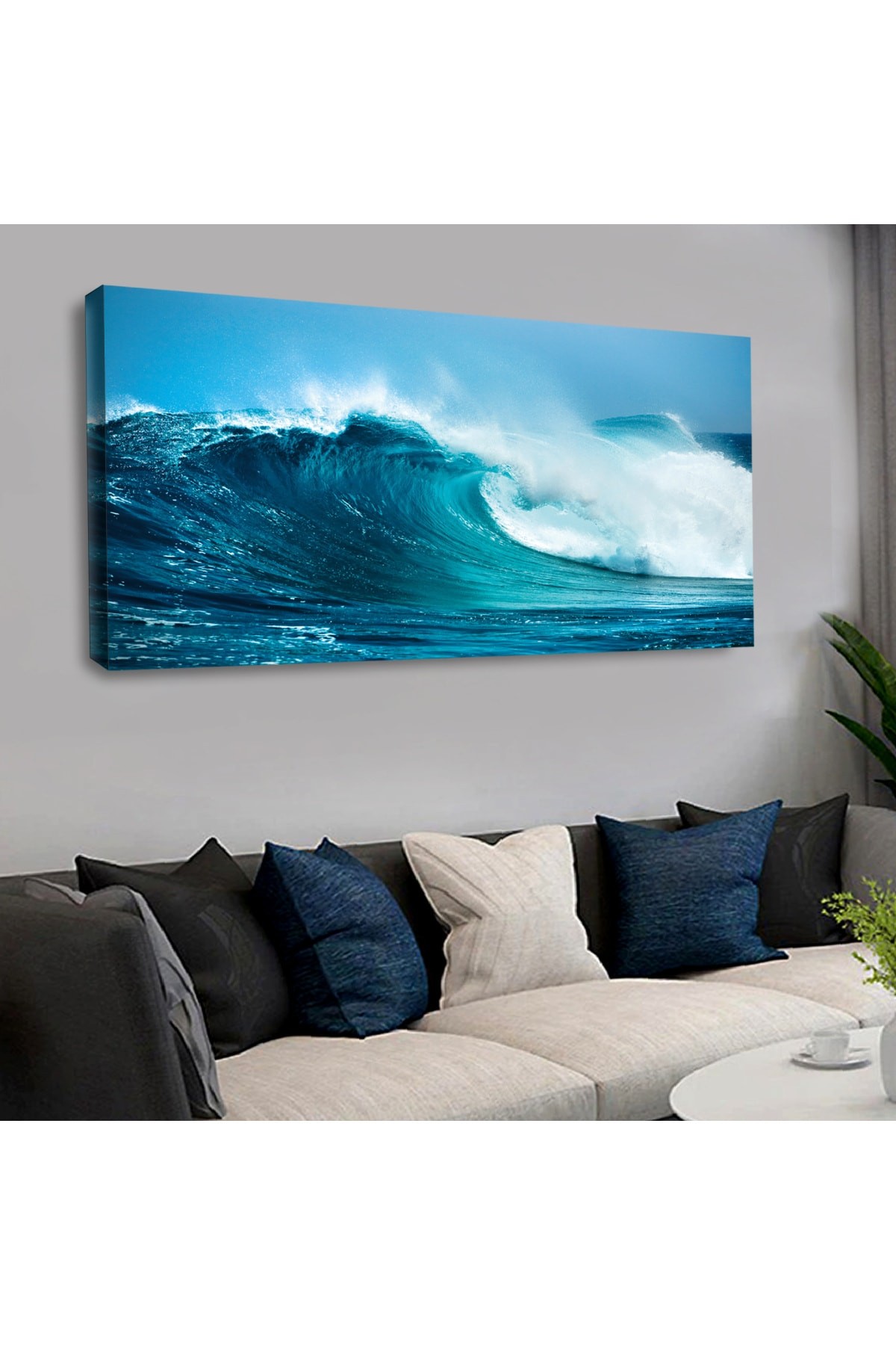 Ahşap Şase Dijital Baskı Kanvas Dalga Manzara Tablo 120X60Cm