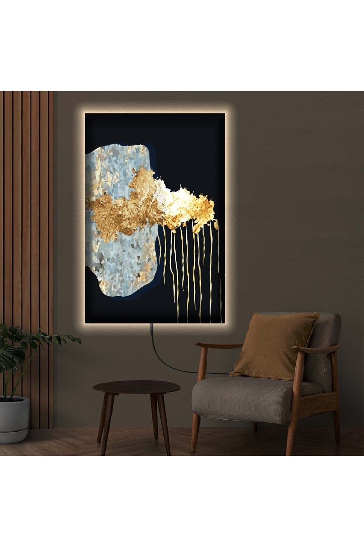 Huzur Ledli Soyut Desen Ahşap Şase Dijital Baskı Kanvas Tablo 70X100Cm