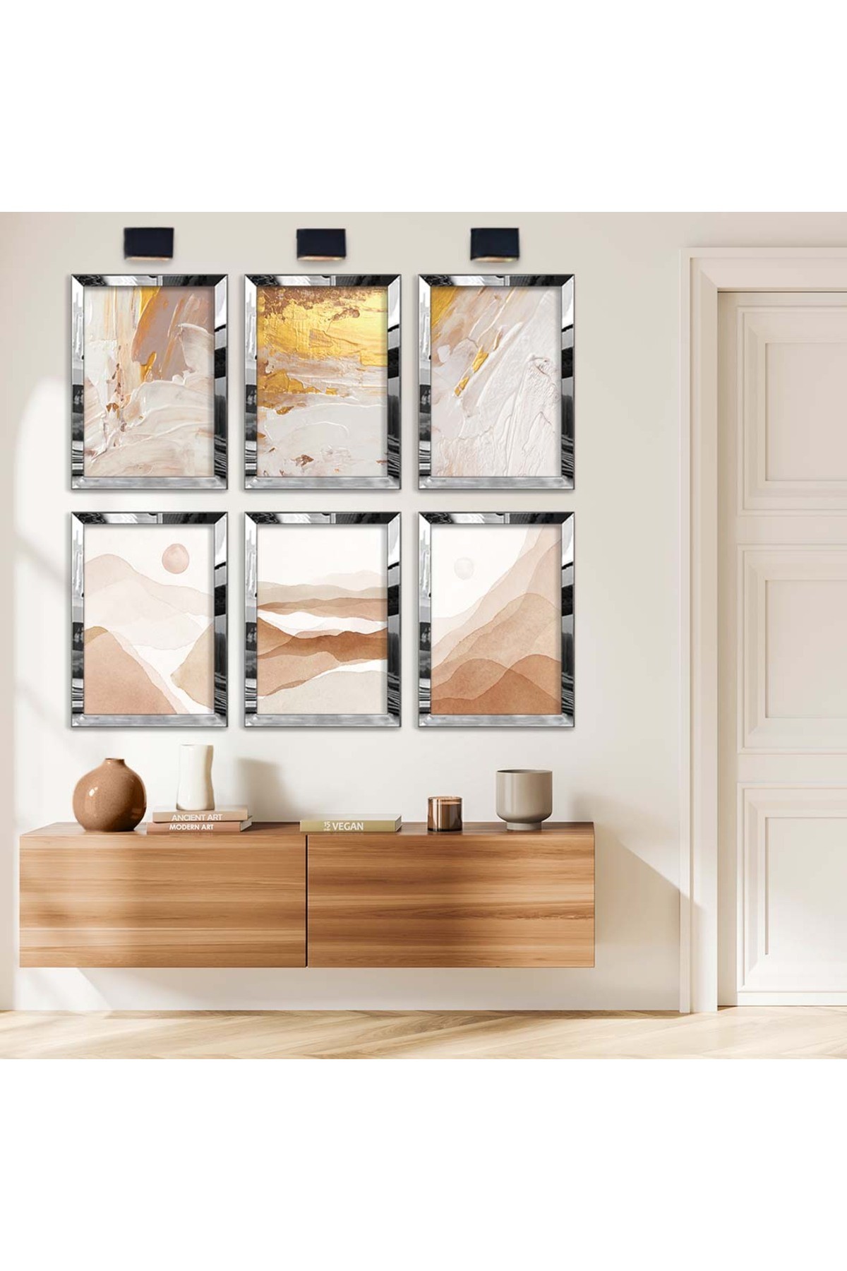 Modern Çizim Soyut Tema 6'Lı Pleksi Kenar Solmaz MDF Tablo Seti