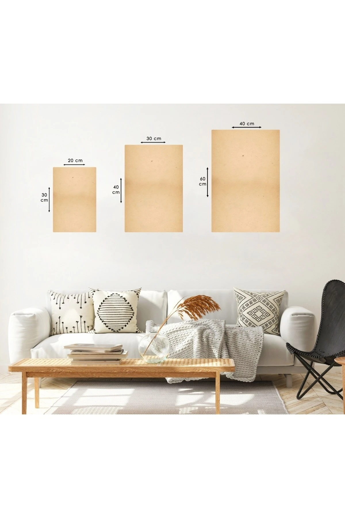 Minimal Sanat Tablosu Soyut Desen 3'Lü Solmaz MDF Tablo Set