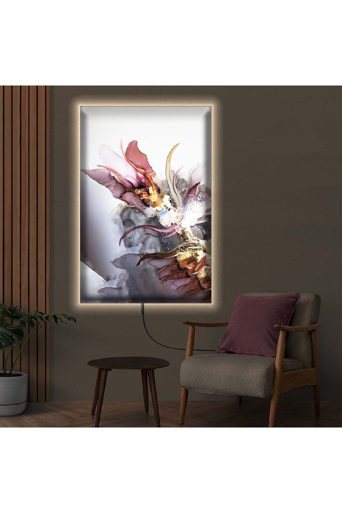 Ledli Renkli Çiçek Ahşap Şase Dijital Baskı Kanvas Tablo 70X100Cm
