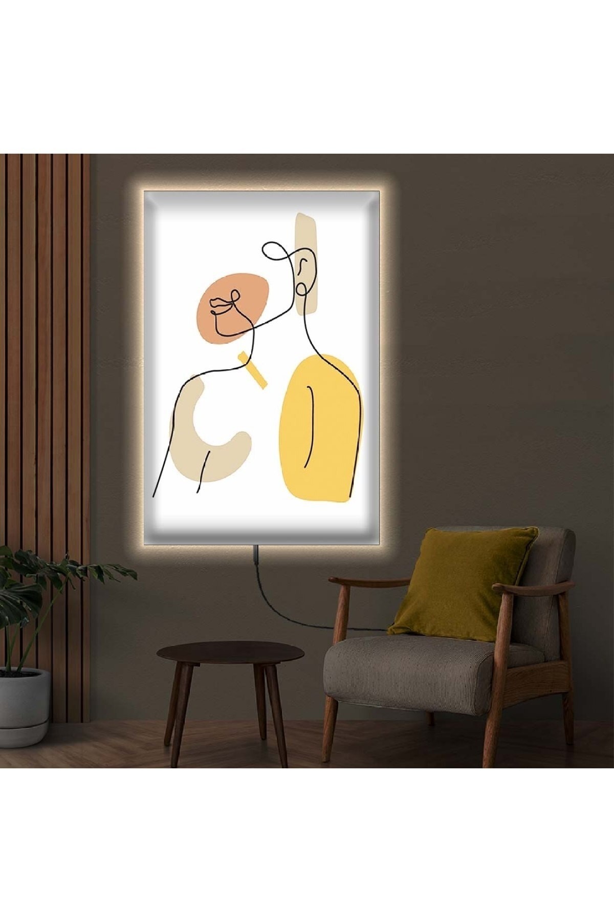Oturma Odası Tablosu Ledli Modern Çizim Dijital Baskı Kanvas Tablo 70X100Cm