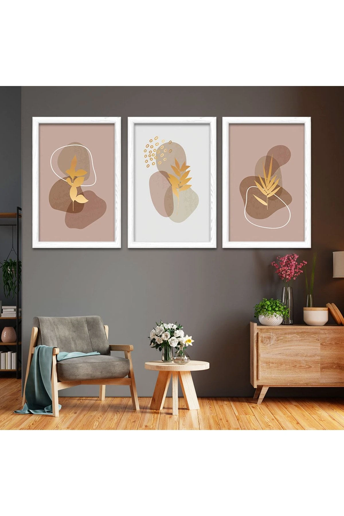 Beyaz Ahşap Çerçeveli Kolaj Çizim Tablo