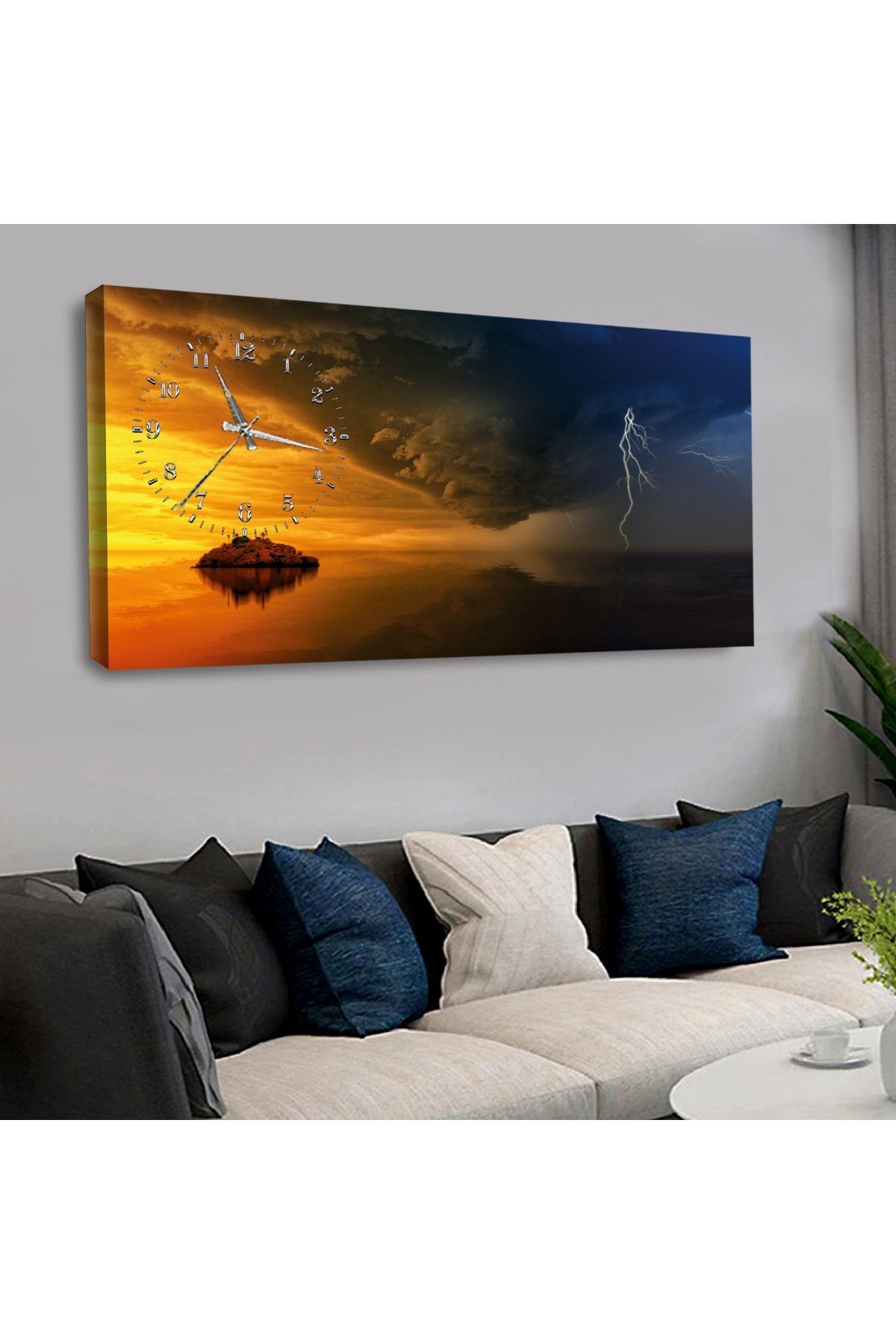 120x60 Saatli Manzara Kanvas Tablo