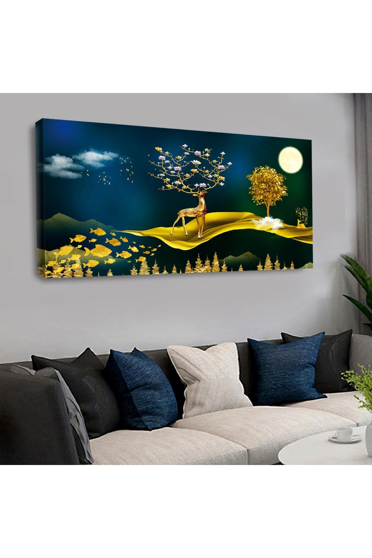 120 X 60 Saatli Kanvas Geyik Tablo