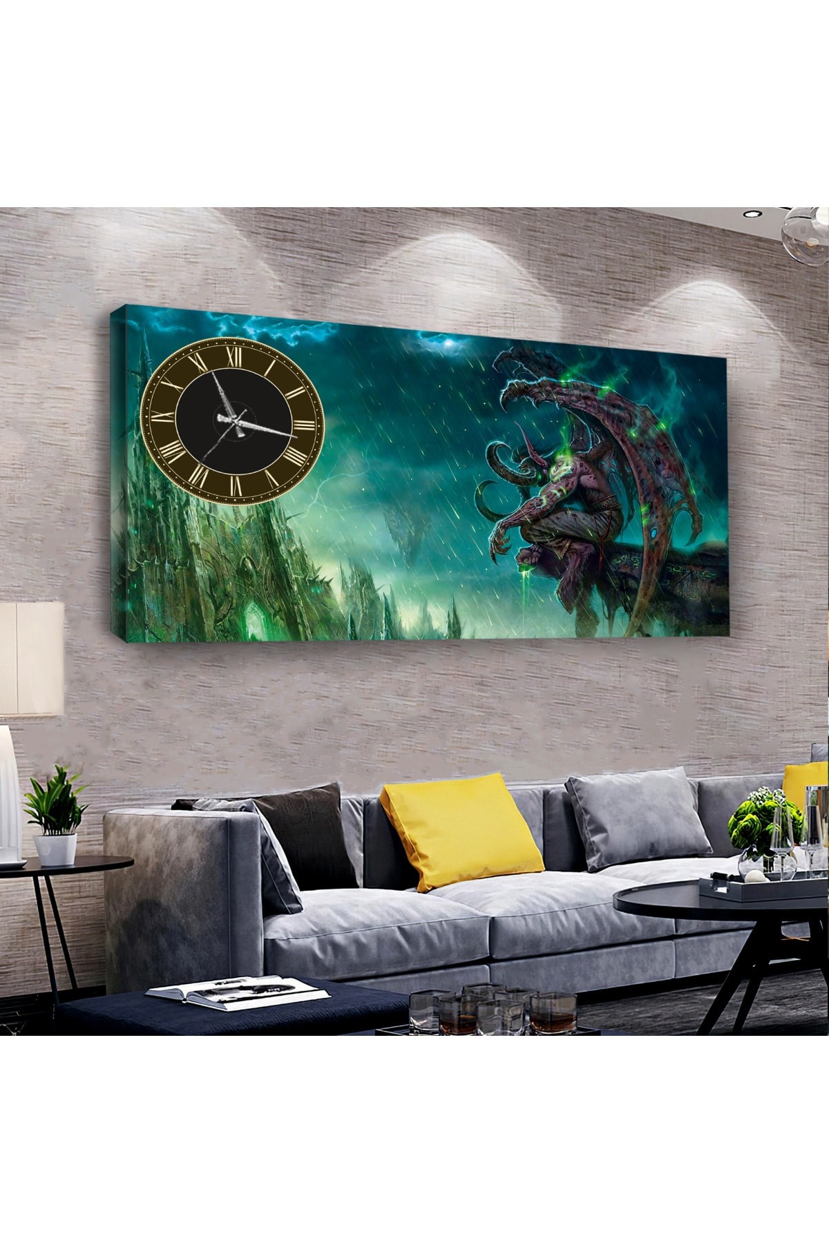 Özel Tasarım Sanal Dünya saatliAhşap Şase Dijital Baskı Kanvas Tablo 120X60Cm