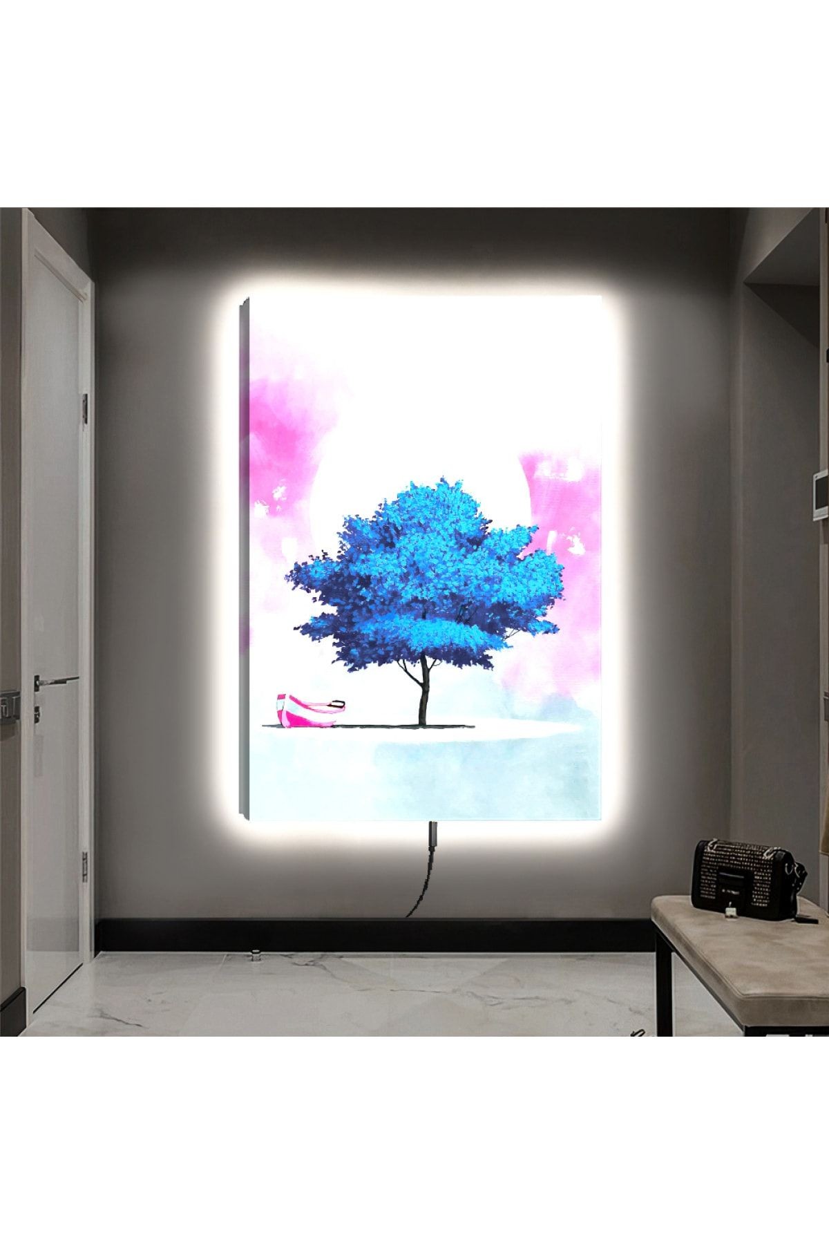 Ledli 90x60 Mavi Ağaç Kanvas Tablo