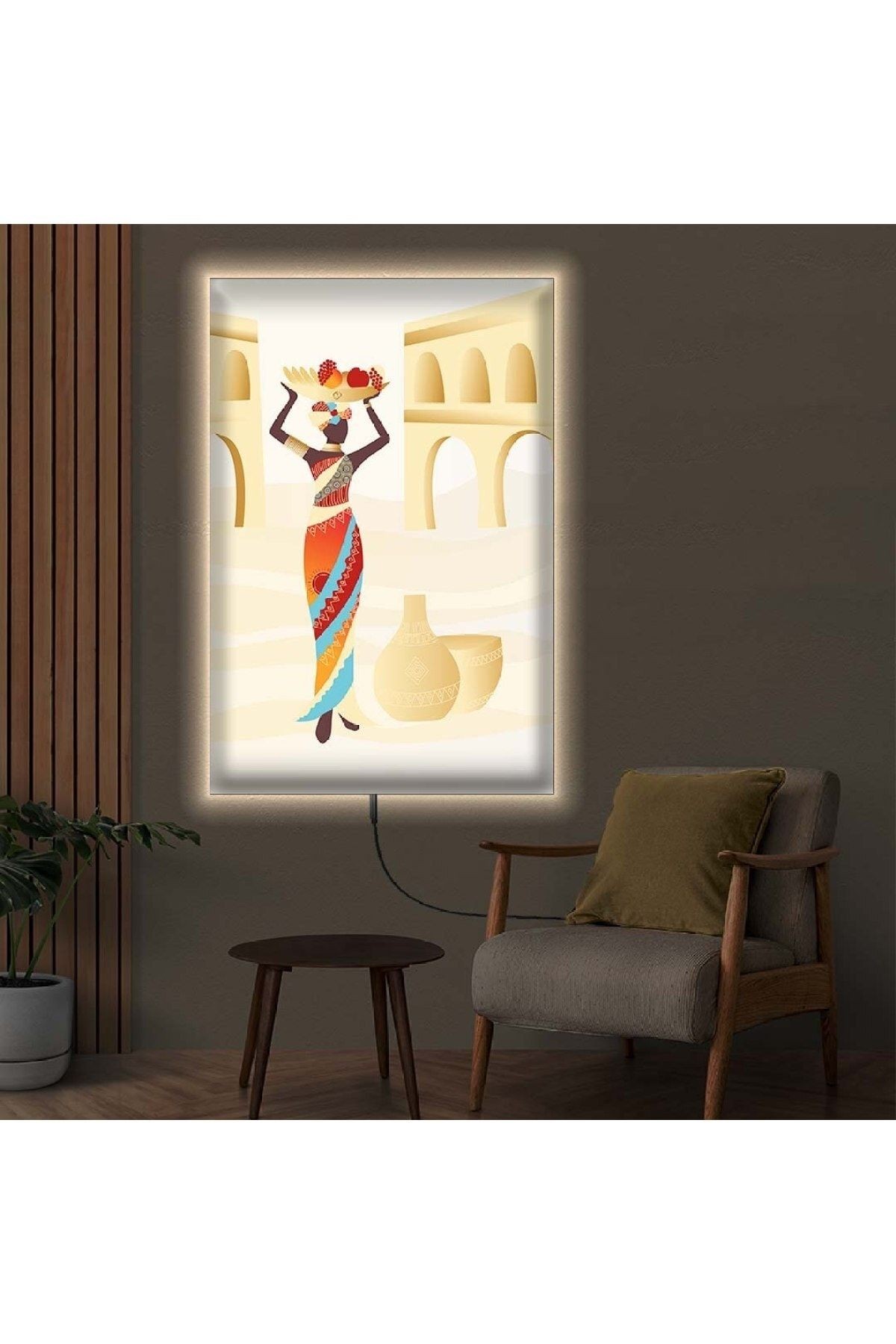 Ledli 90x60 Kolaj Çizim Mısır Medeniyeti Kanvas Tablo
