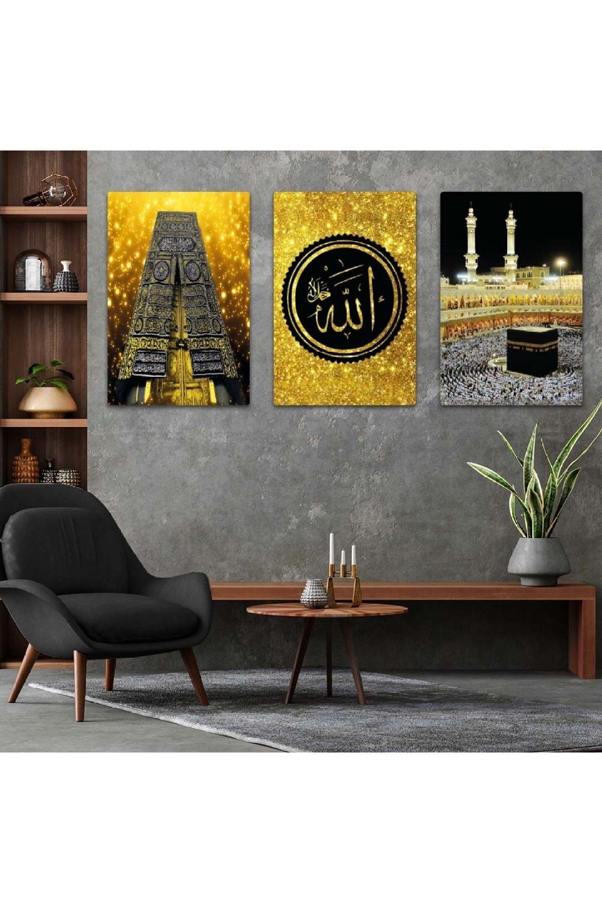 Üçlü Mdf Kabe Ve Allah Lafzı Tablo Seti