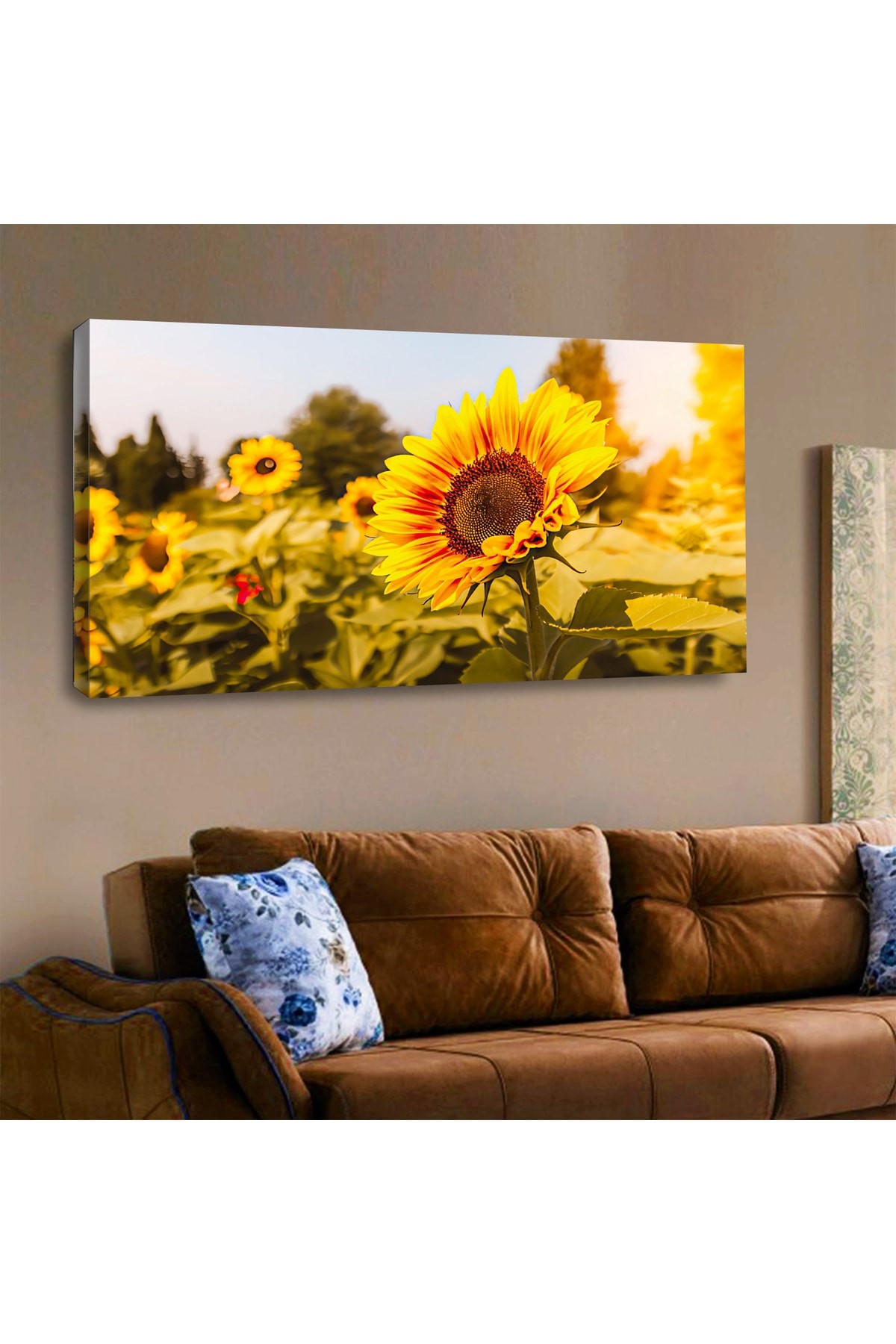 Ayçiçek Ahşap Şase Dijital Baskı Kanvas Tablo 120X60Cm