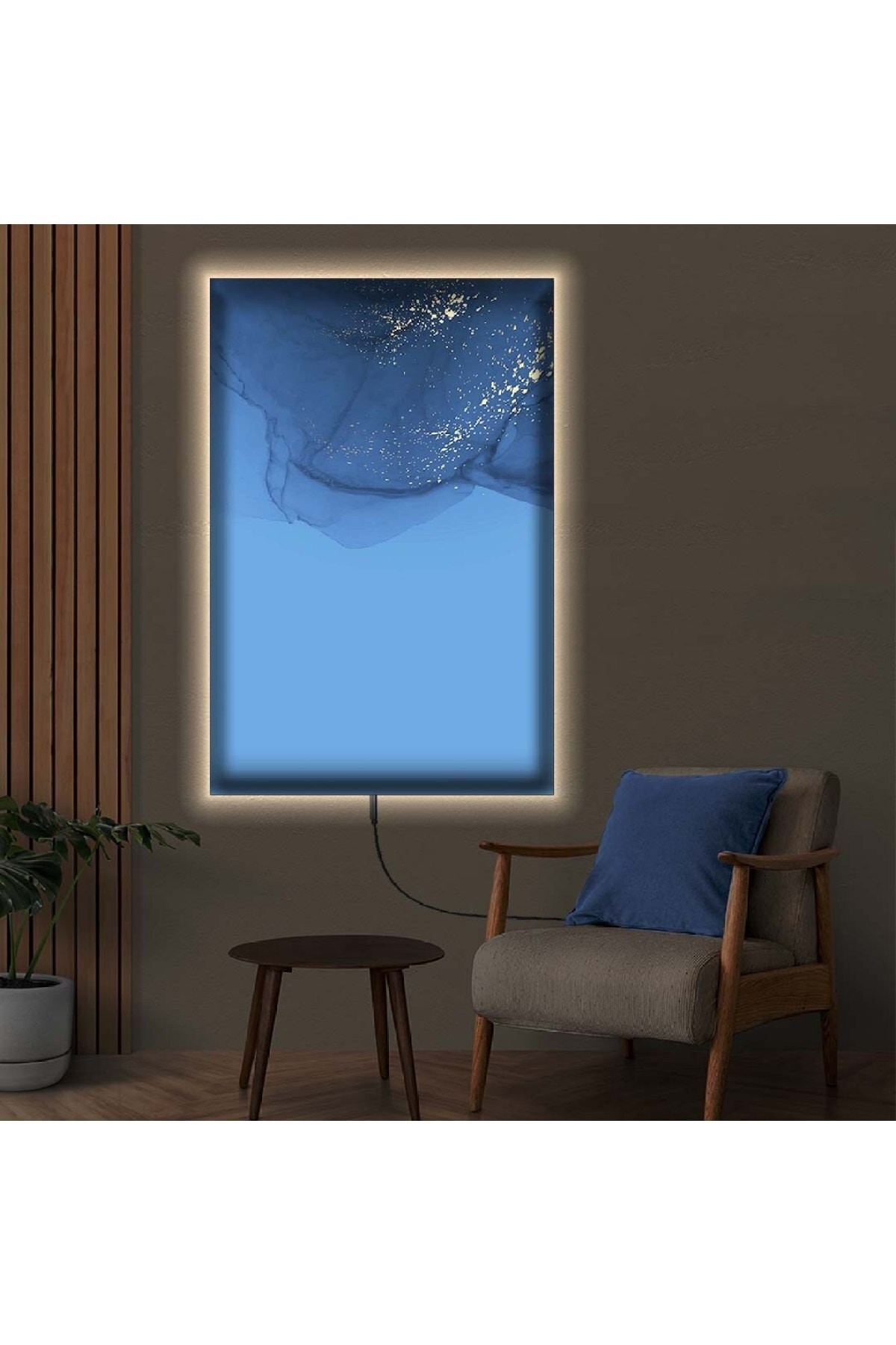 Ledli Mavi Tema Ahşap Şase Dijital Baskı Kanvas Tablo 50X70Cm