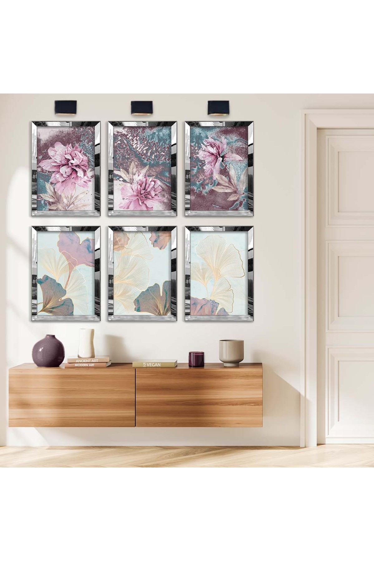 Minimalist Çizim Çiçek Desen 6'Lı Pleksi Kenar Solmaz MDF Tablo Seti
