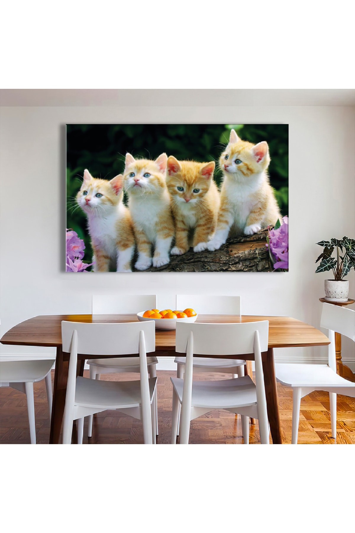 Sevimli Kediler Ahşap Şase Dijital Baskı Kedili Kanvas Tablo 120X80Cm