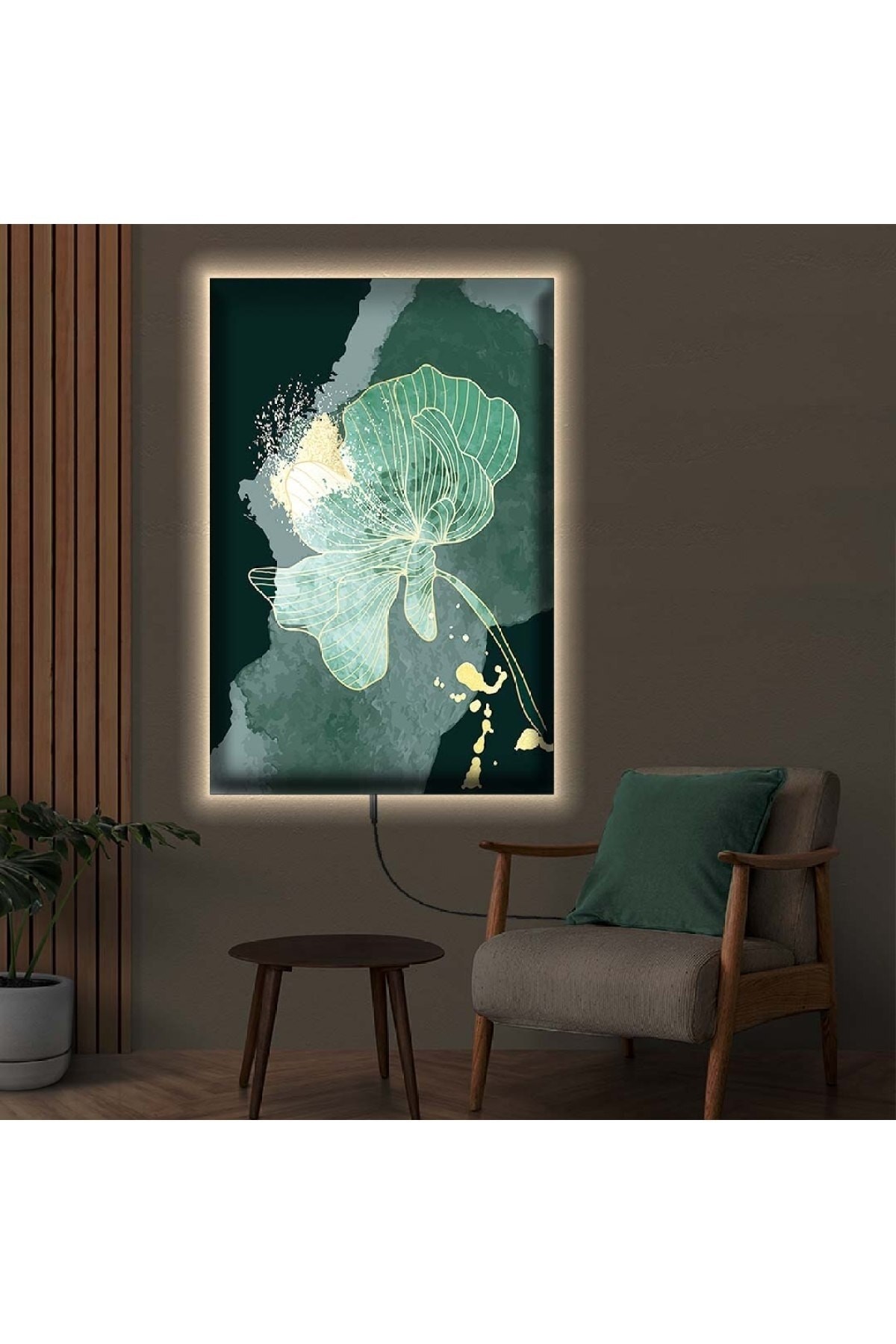 Sanat Tablosu Ledli Kolaj Çizim Çiçek Ahşap Şase Dijital Baskı Kanvas Tablo 50X70Cm