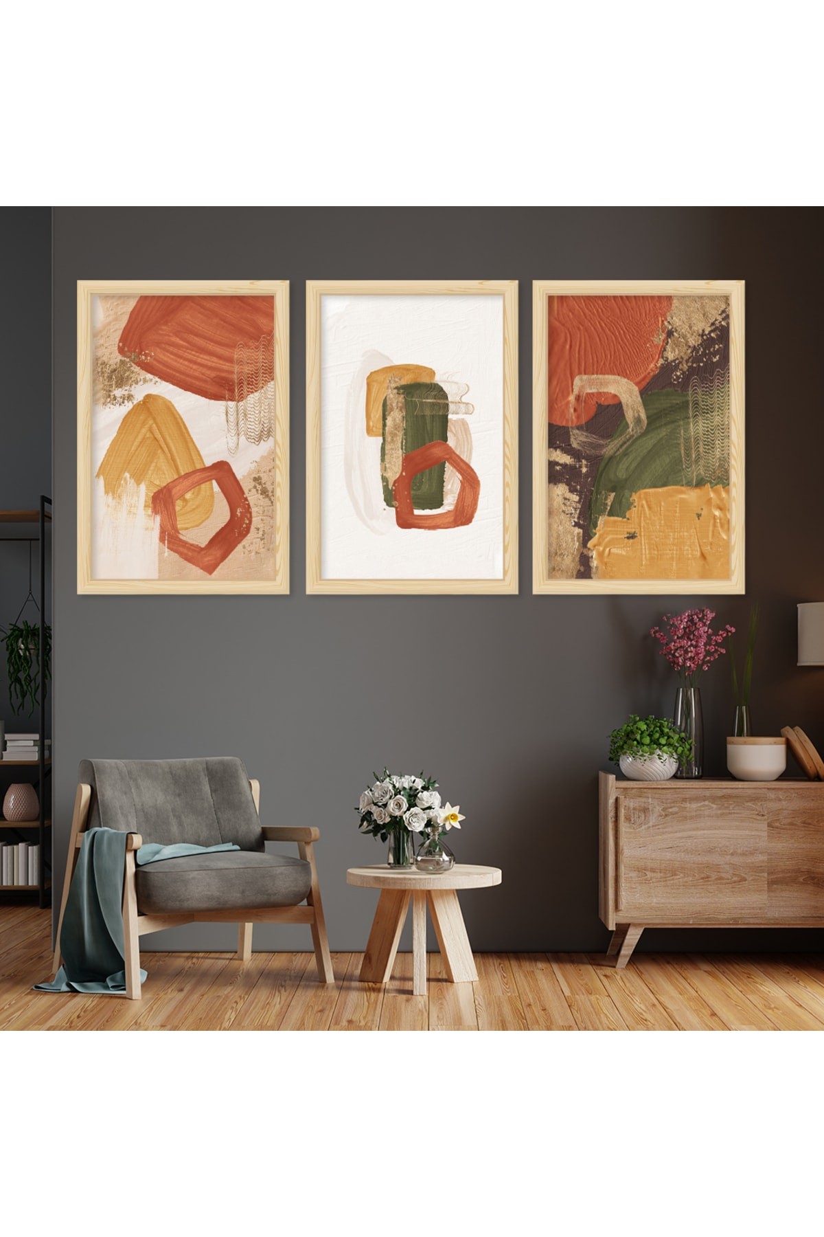 Modern Tasarım Ahşap Çerçeveli Kolaj Çizim Modern Tablo