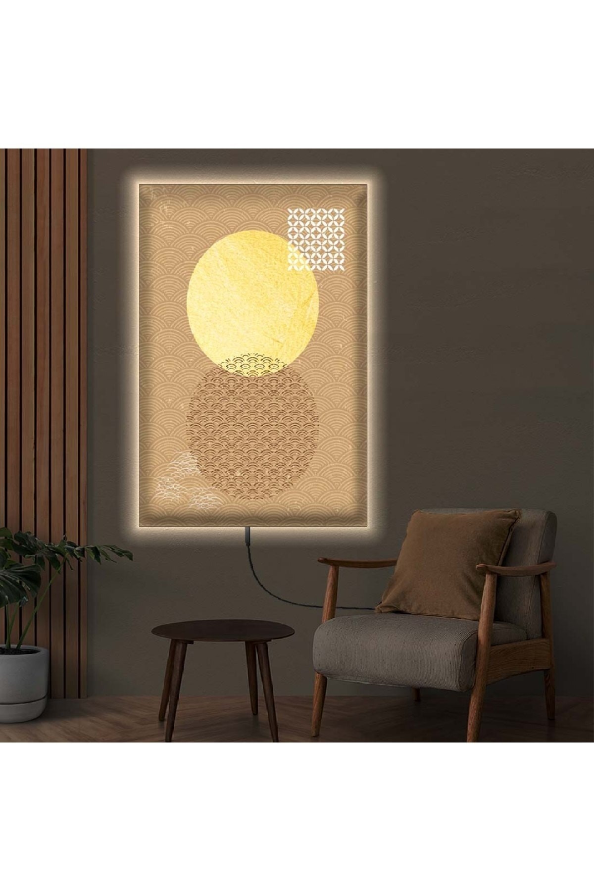 Minimal Oturma Odası Tablosu Ledli Soyut Desen Dijital Baskı Kanvas Tablo 70X100Cm