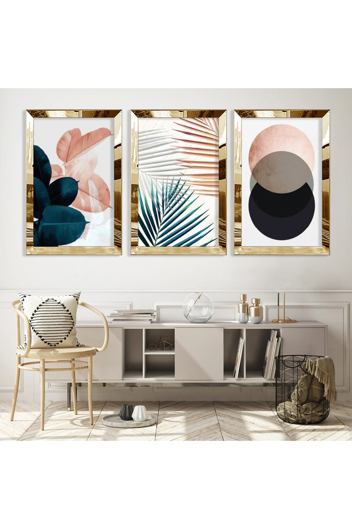 Ofis Tablosu Kolaj Çizim Gold Pleksili Saat Ve Solmaz MDF Tablo