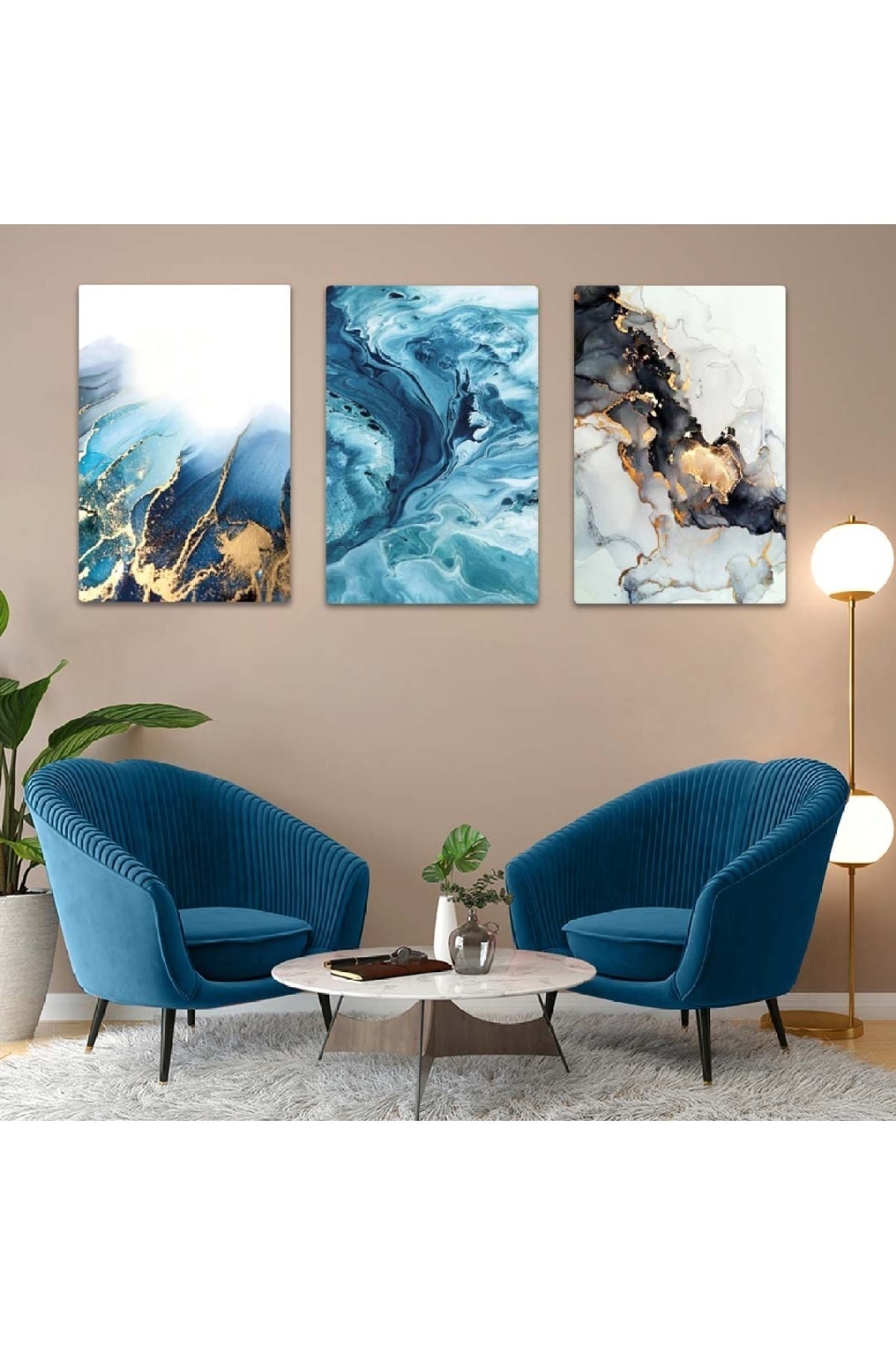 Minimalist Kolaj Çizim 3'Lü Solmaz MDF Tablo Set