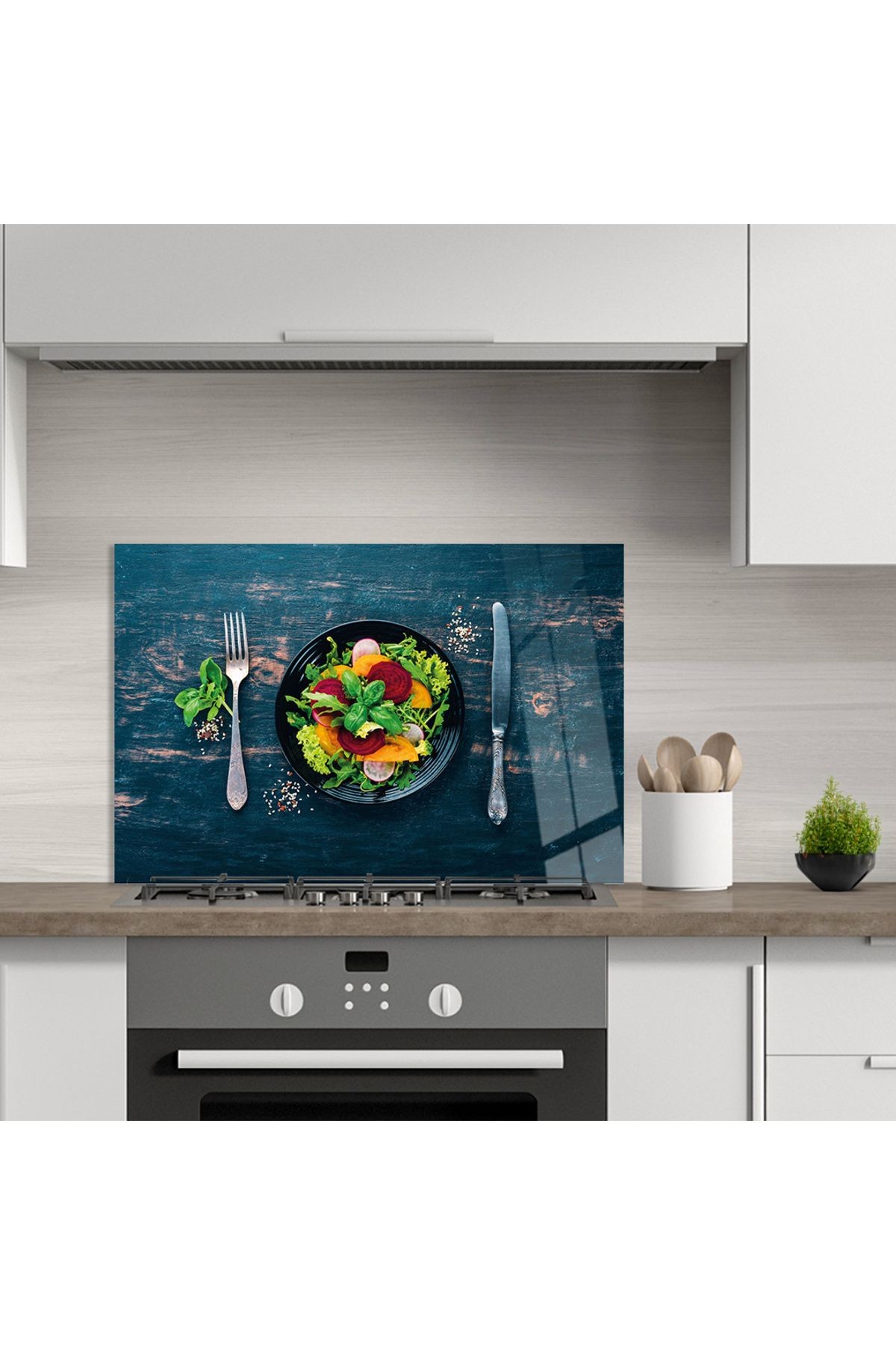 Ocak Arkası Temperli Cam Çatal Bıçak ve Salata Tabağı